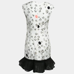 Class by Roberto Cavalli White Printed Crepe Tulle Ruffle Hem Mini Dress M
