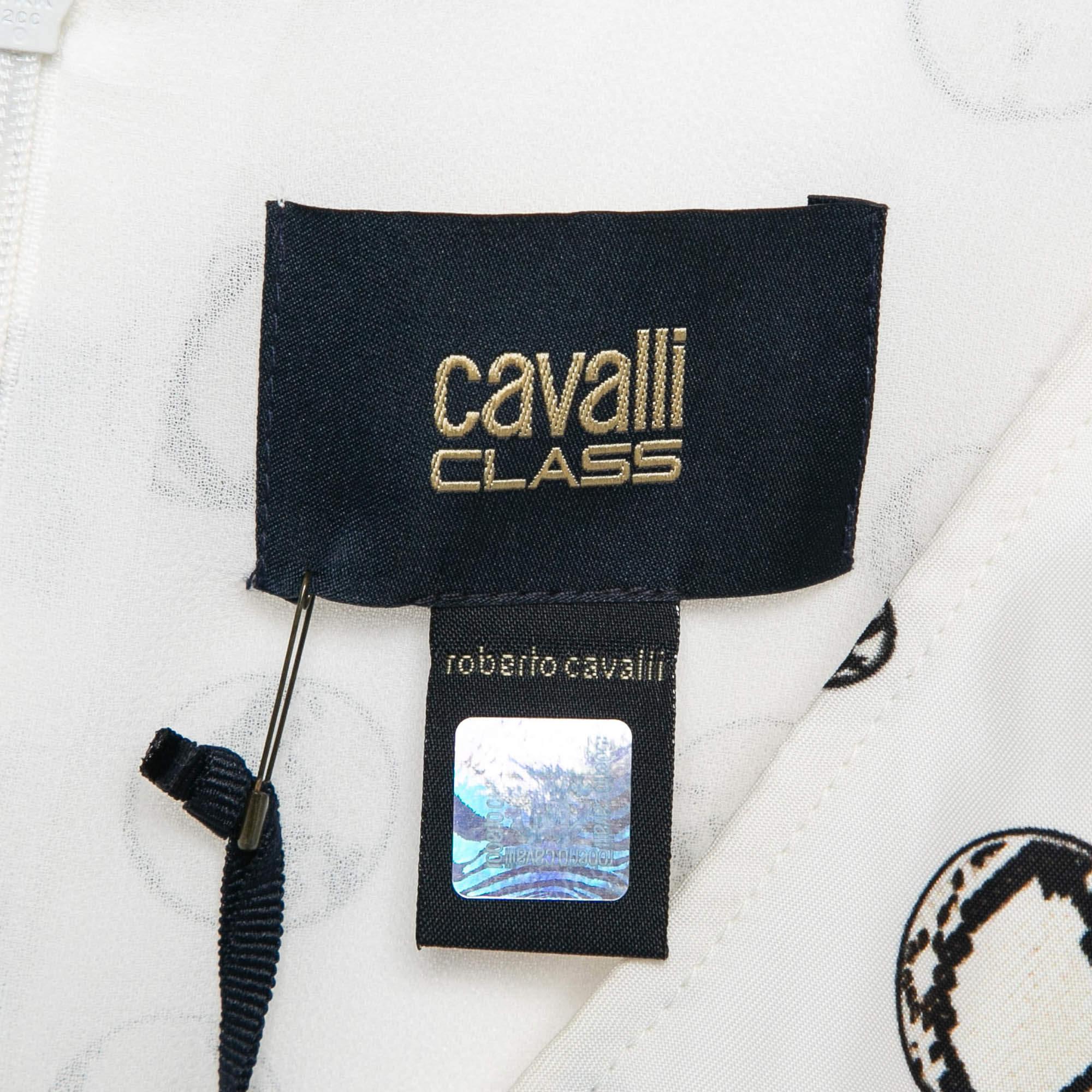 Donna Class by Roberto Cavalli Mini abito bianco in crepe stampata con orlo a balze M. in vendita