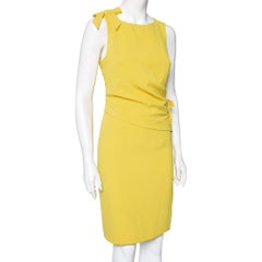 Class By Roberto Cavalli - Vestito drappeggiato in crepe giallo con dettaglio a fiocco S