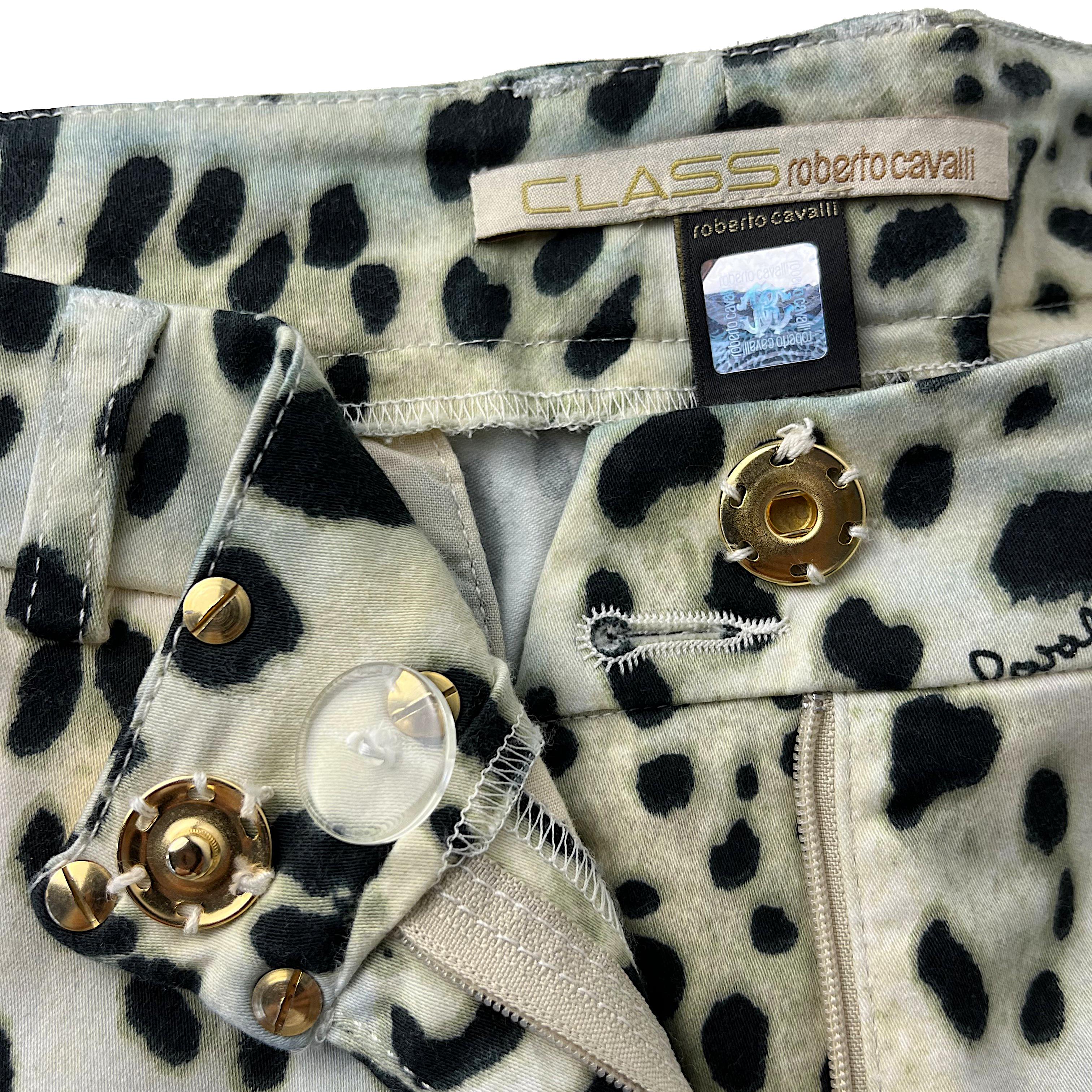 CLASS CAVALLI – 2011 Pants with Signed White Leopard Print  Size 8US 38EU 2