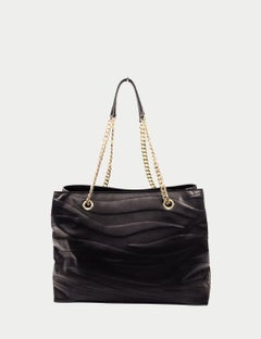 Class Cavalli Black Leather Chain Shoulder Tote Bag