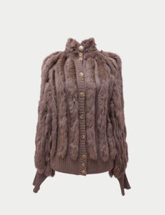 Class Cavalli Brown Fur-Trimmed Knit Cardigan - US 10 / EU 46