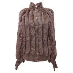 Cardigan en tricot bordé de fourrure marron de Cavalli - US 10 / EU 46