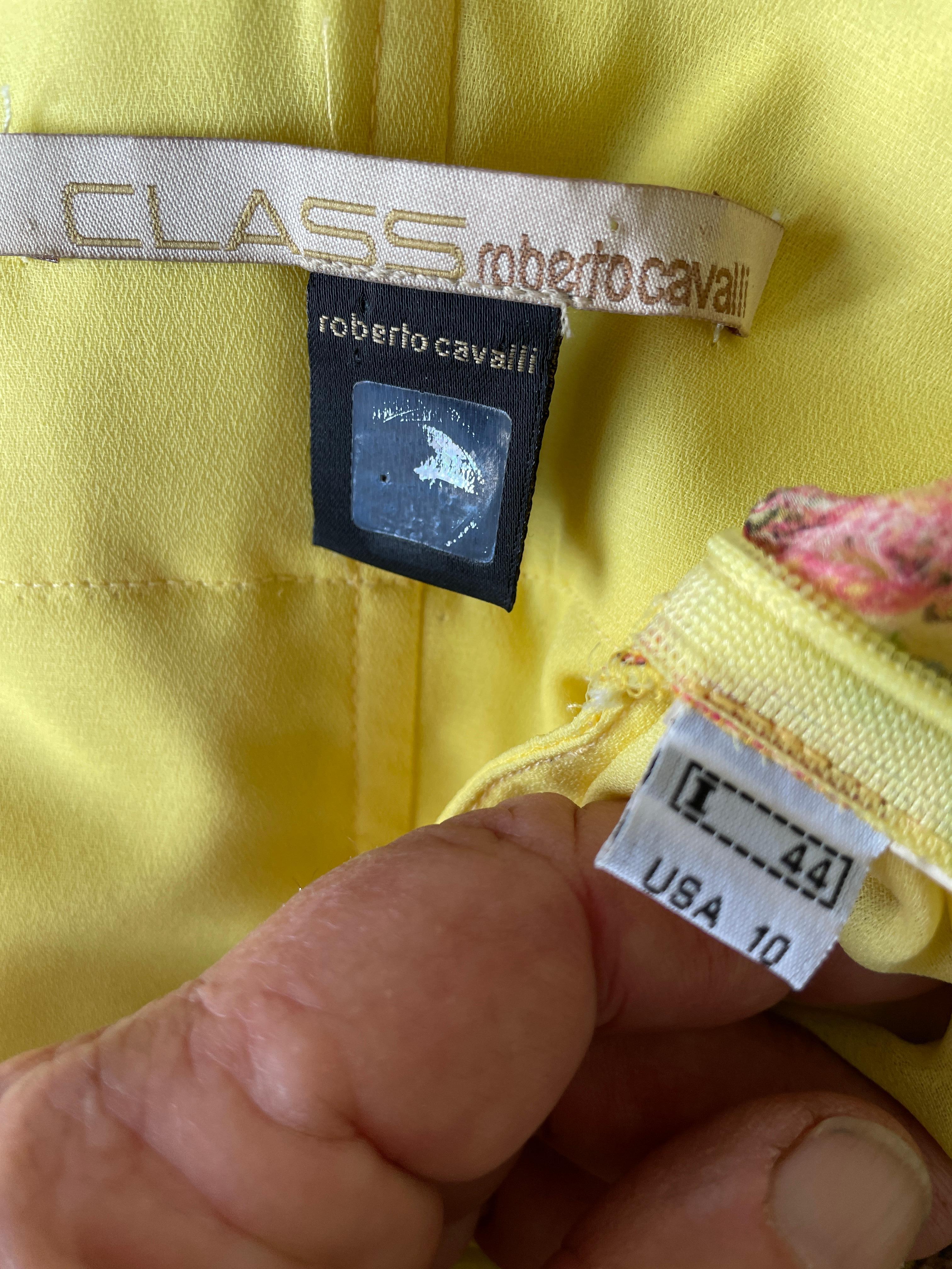 Class Cavalli Charming Yellow Vintage Pheasant Print Chiffon  Dress  For Sale 4