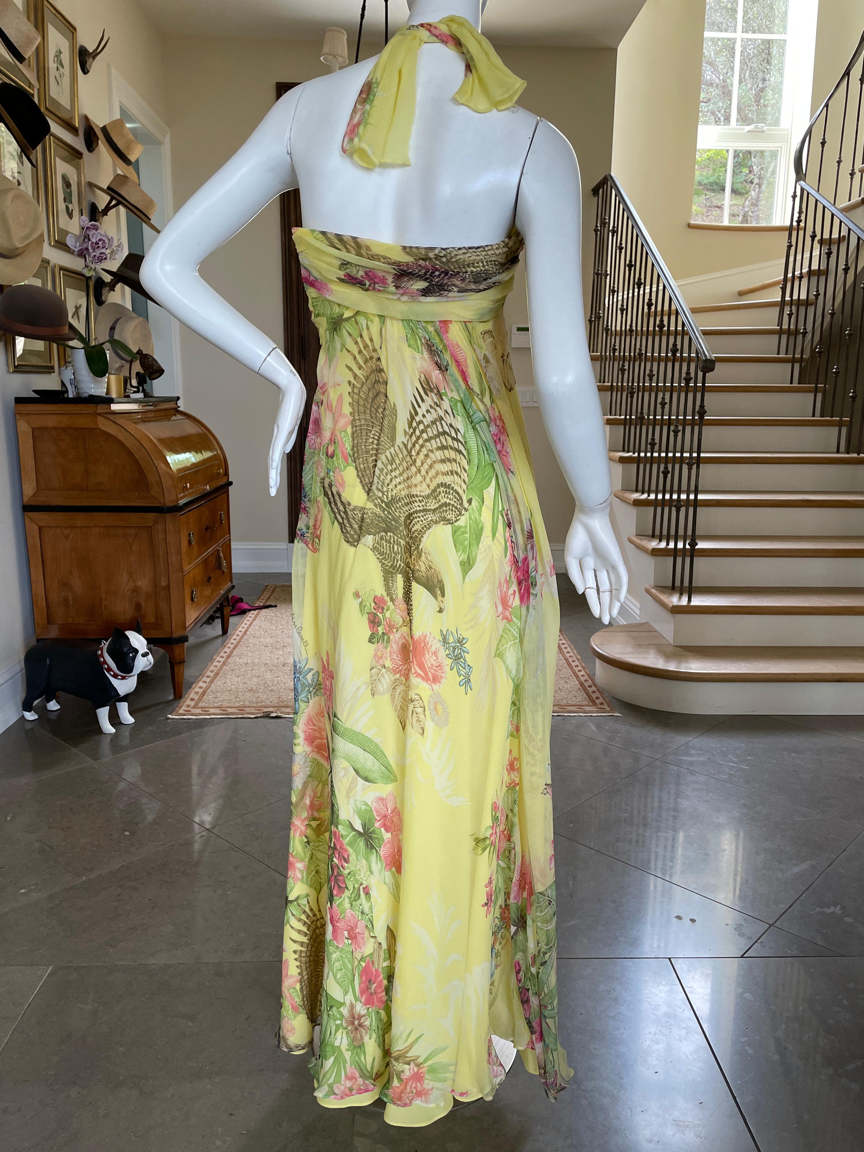 Class Cavalli Charming Yellow Vintage Pheasant Print Chiffon  Dress  For Sale 3