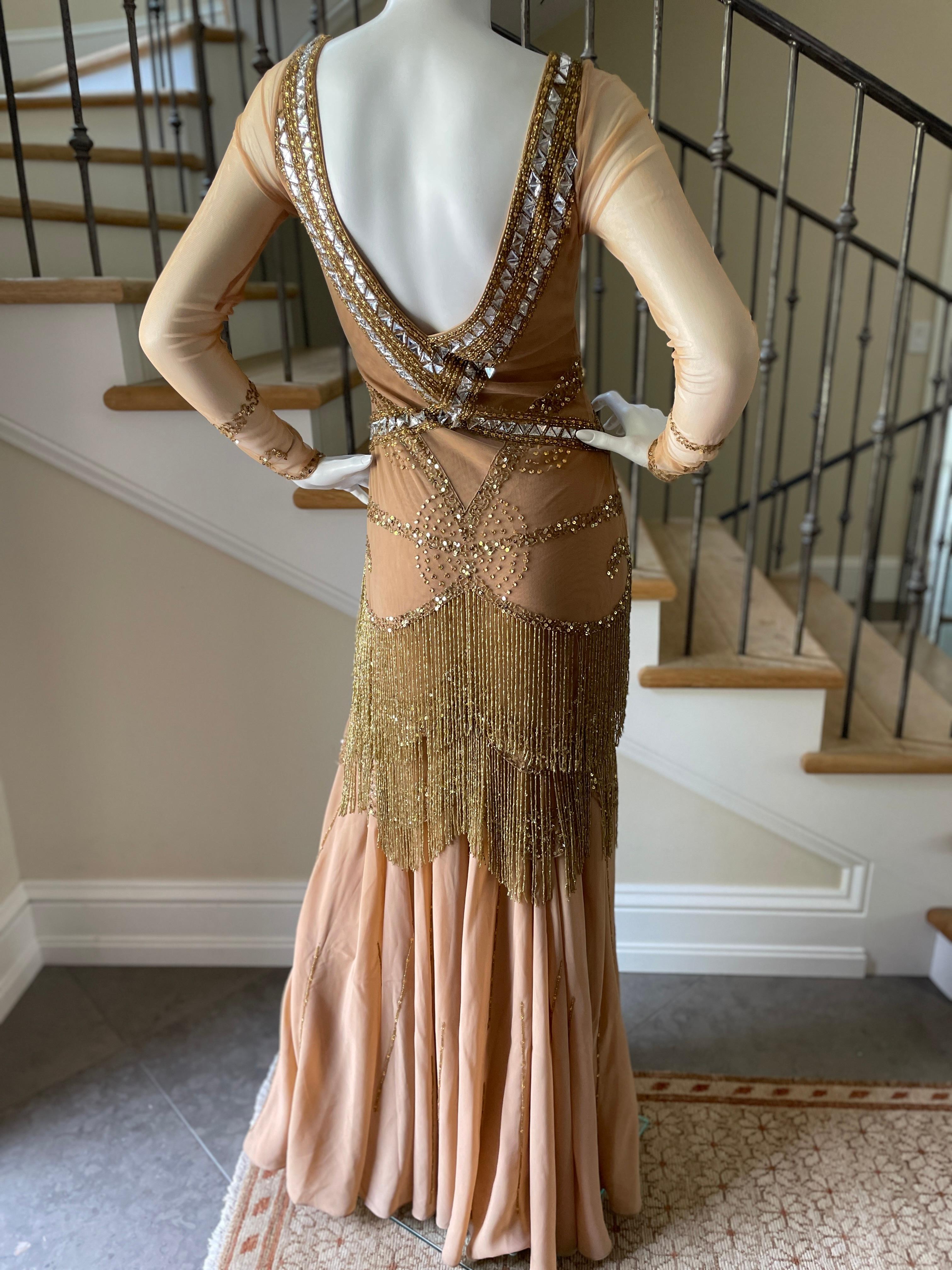 Class Cavalli Extravagantly Jeweled Vintage Evening Dress with Beaded Fringe For Sale 2