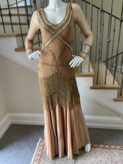 Class Cavalli Extravagantly Jeweled Vintage Evening Dress with Beaded Fringe