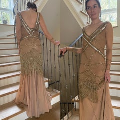 Class Cavalli Extravagantly Jeweled Vintage Evening Dress with Beaded Fringe