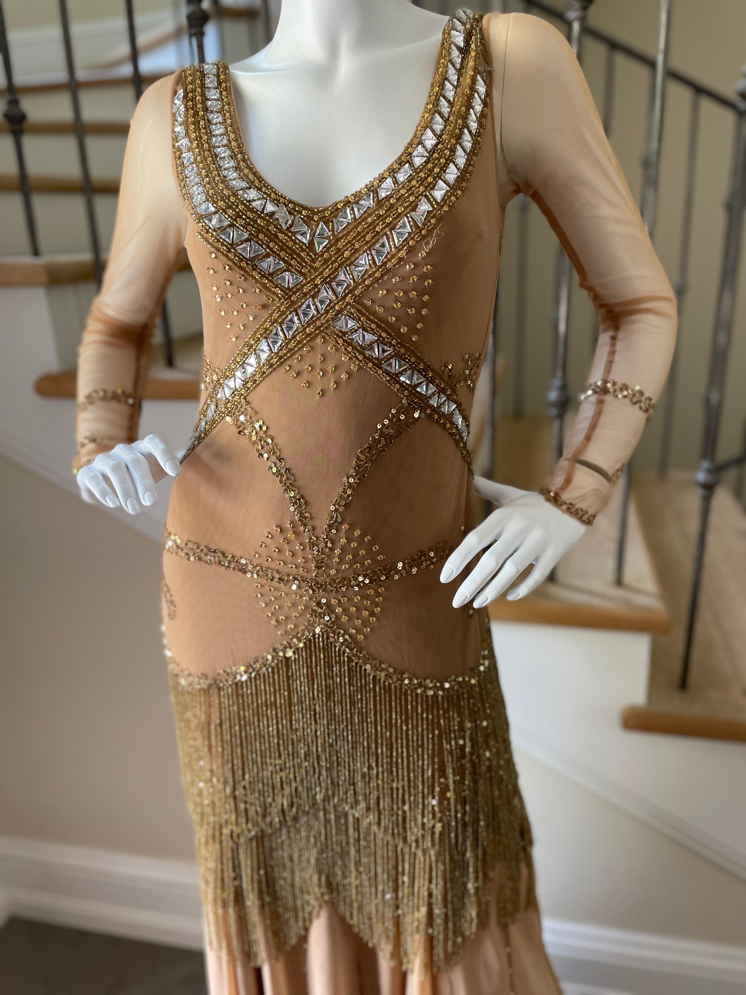 Class Cavalli Extravagantly Jeweled Vintage Evening Dress with Beaded Fringe In Good Condition For Sale In Cloverdale, CA
