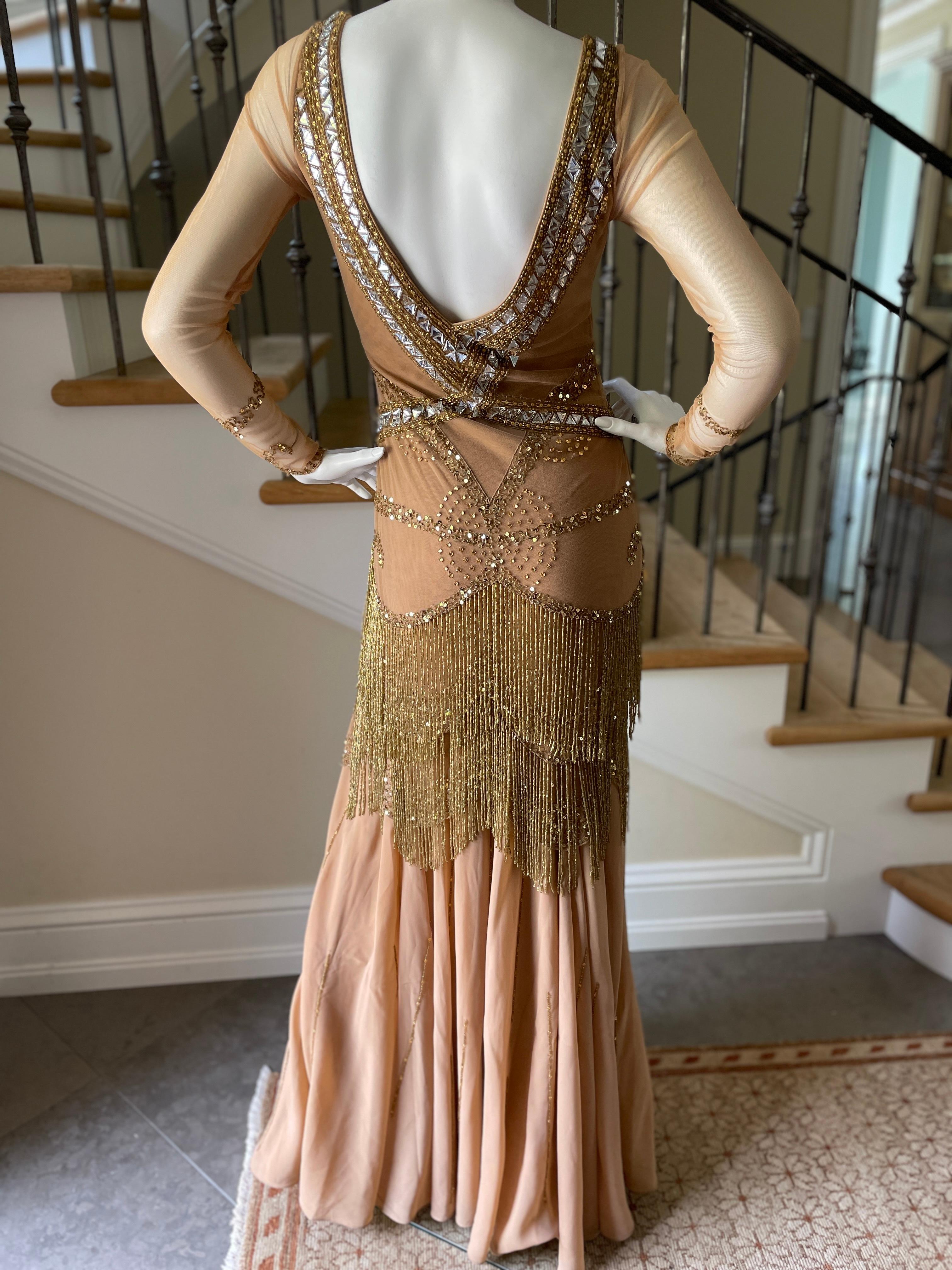 Class Cavalli Extravagantly Jeweled Vintage Evening Dress with Beaded Fringe For Sale 1