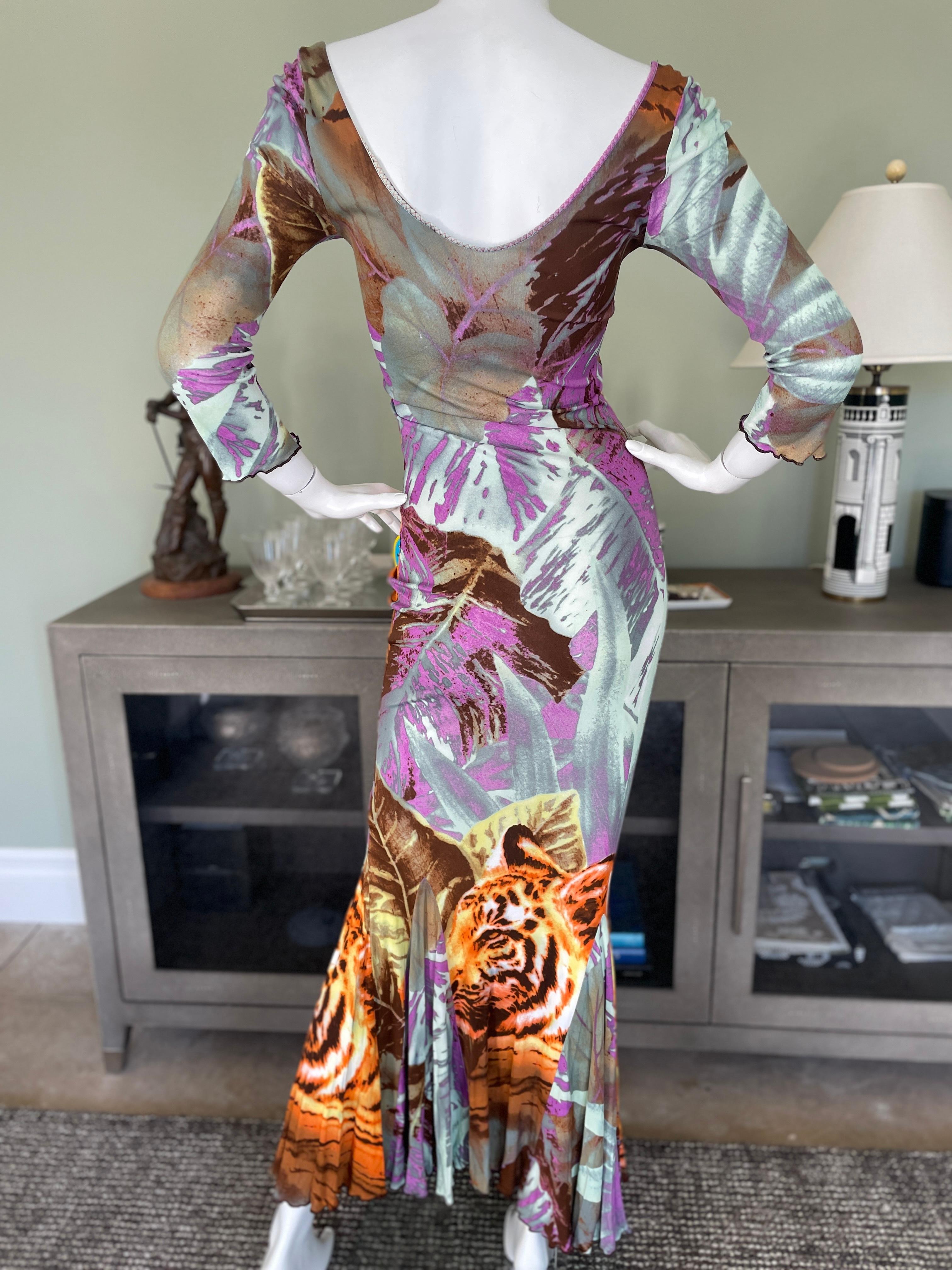 Class Cavalli Vintage 90's Tiger Head Print Evening Dress w Corset Lace Details For Sale 2