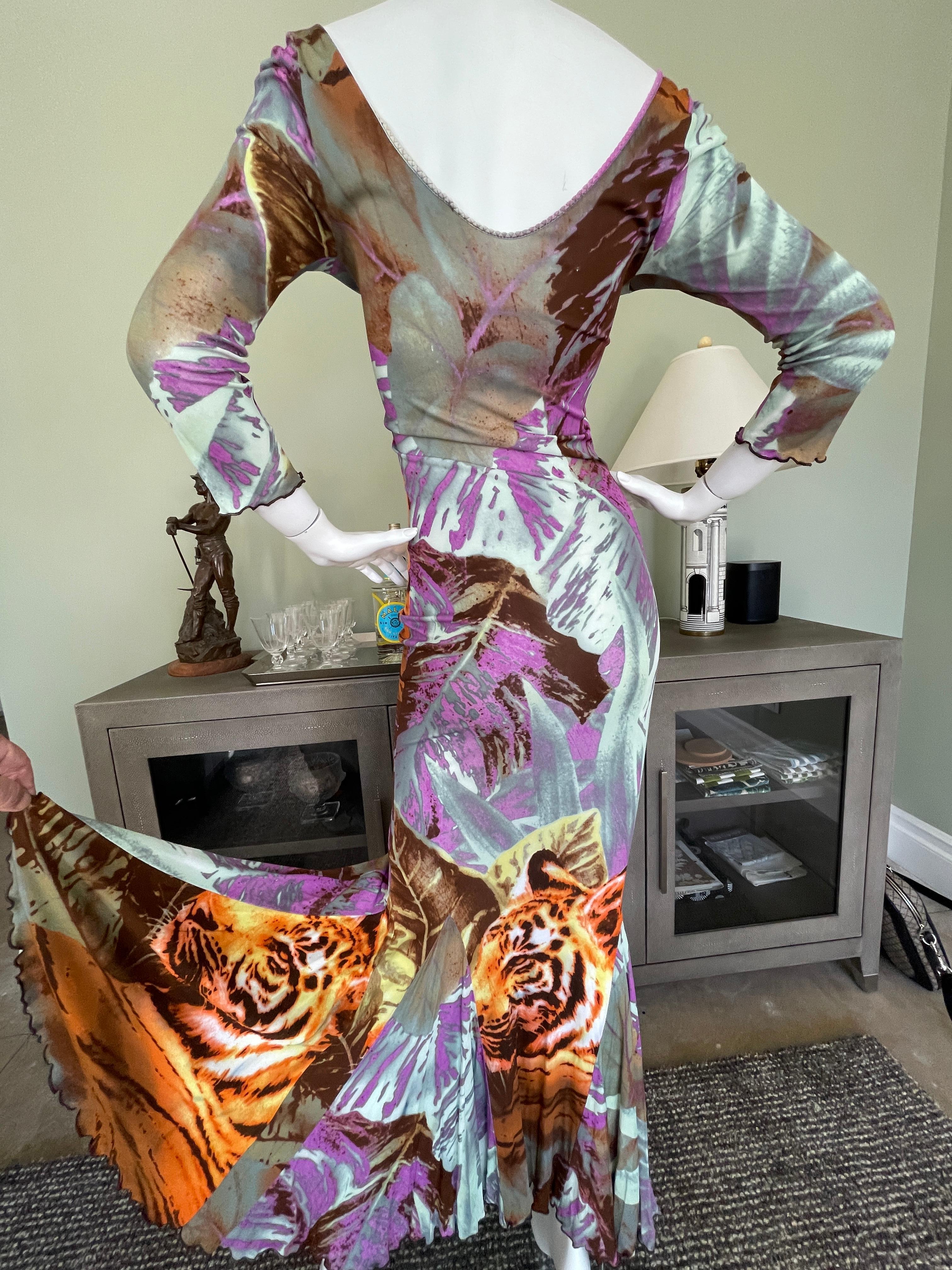 Class Cavalli Vintage 90's Tiger Head Print Evening Dress w Corset Lace Details For Sale 3