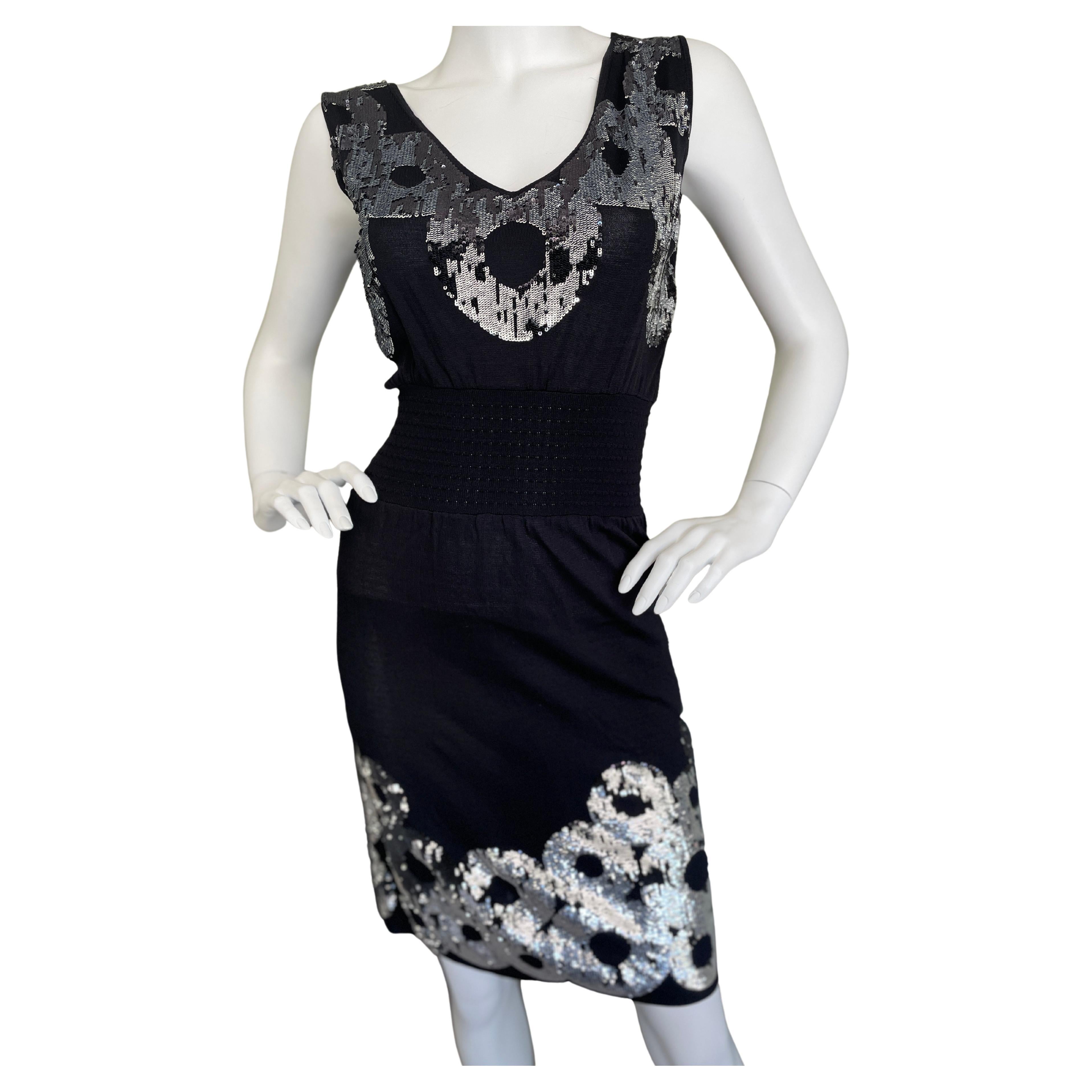 Class Cavalli Vintage Black Knit Silver Sequin Dress by Roberto Cavalli 