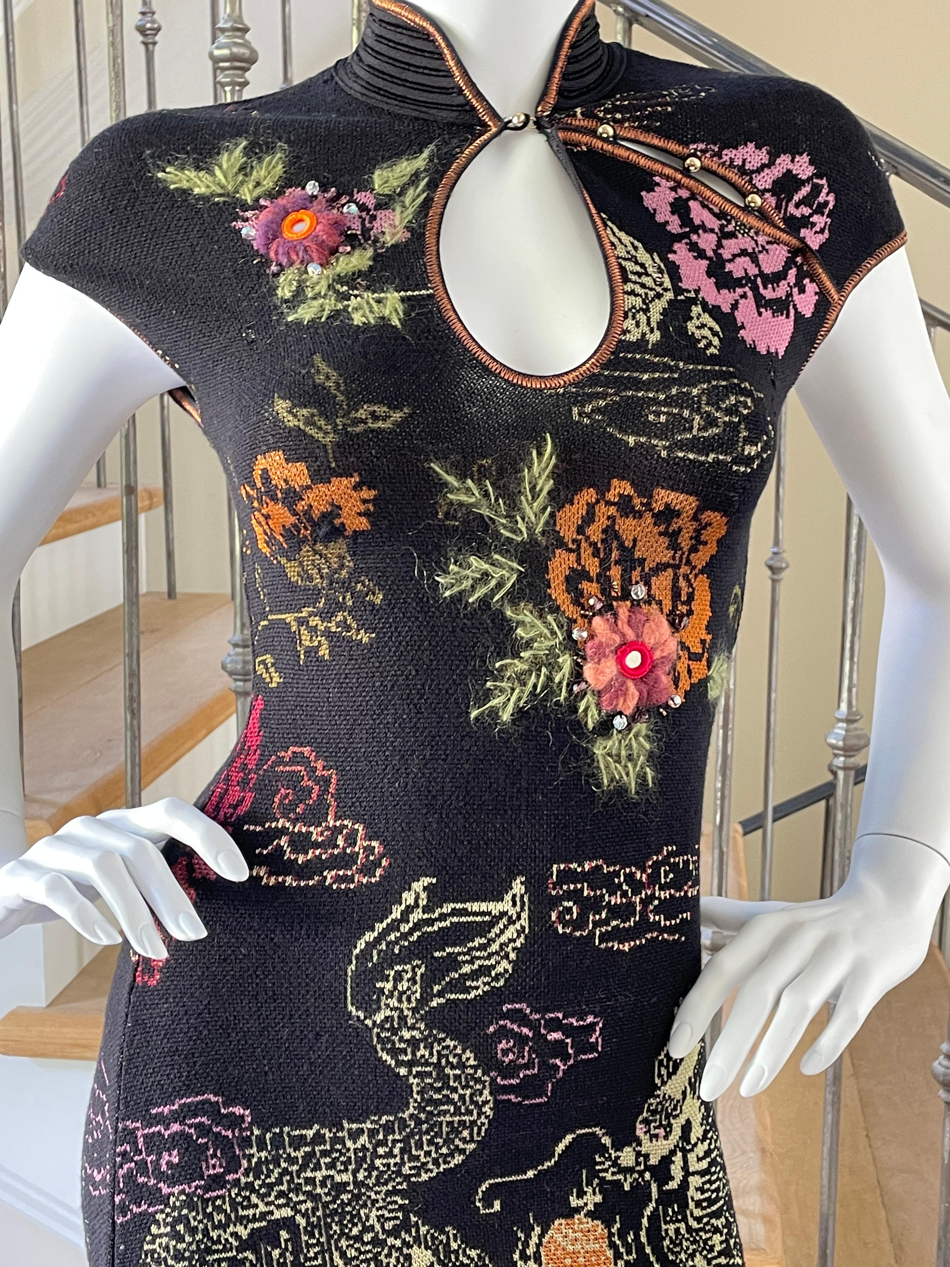 Class Cavalli Vintage Embroidered Knit Dragon Print Cheongsam Dress
Size 38
Bust 36