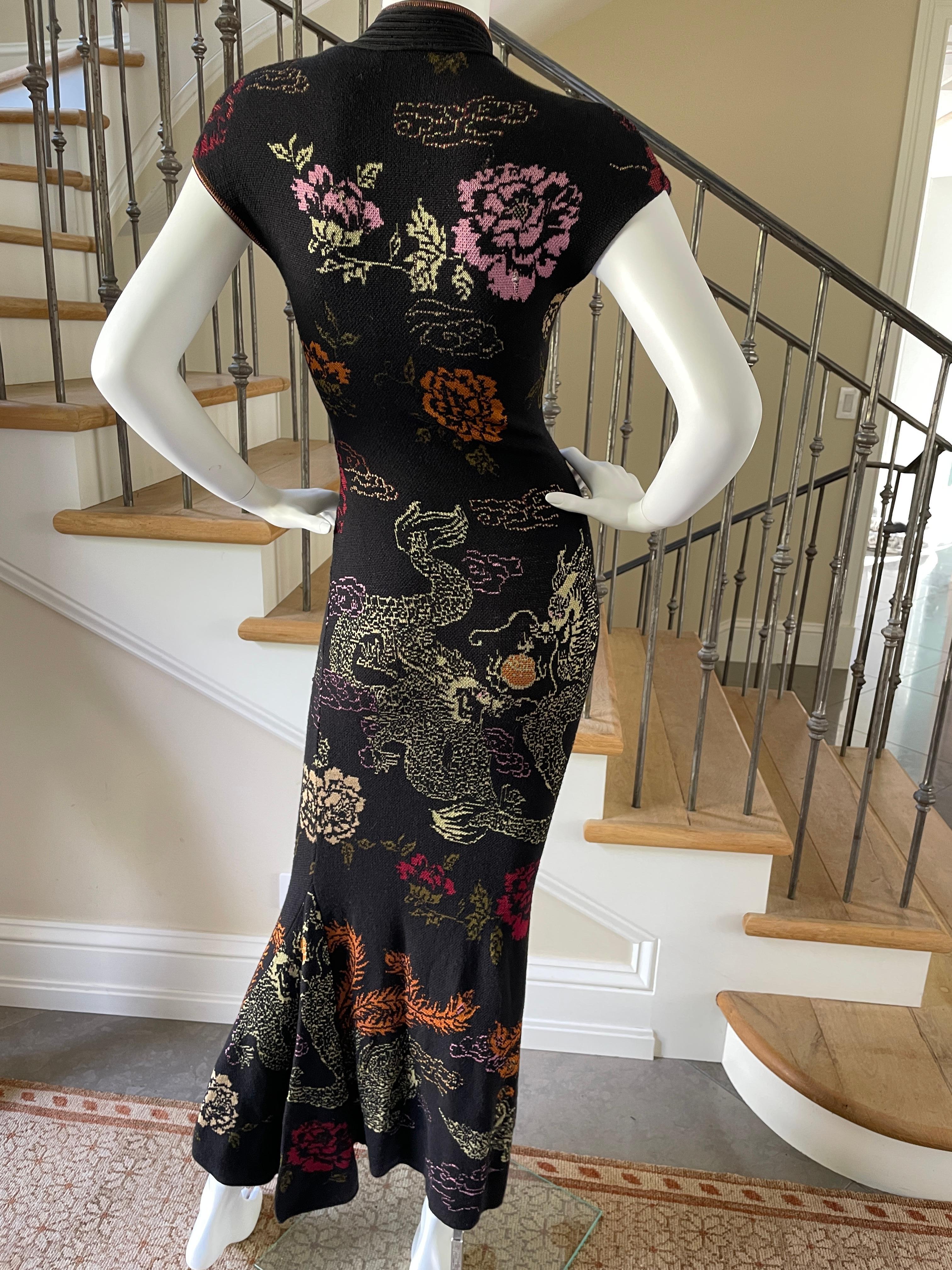 Women's or Men's Class Cavalli Vintage Embroidered Knit Dragon Print Cheongsam Dress For Sale