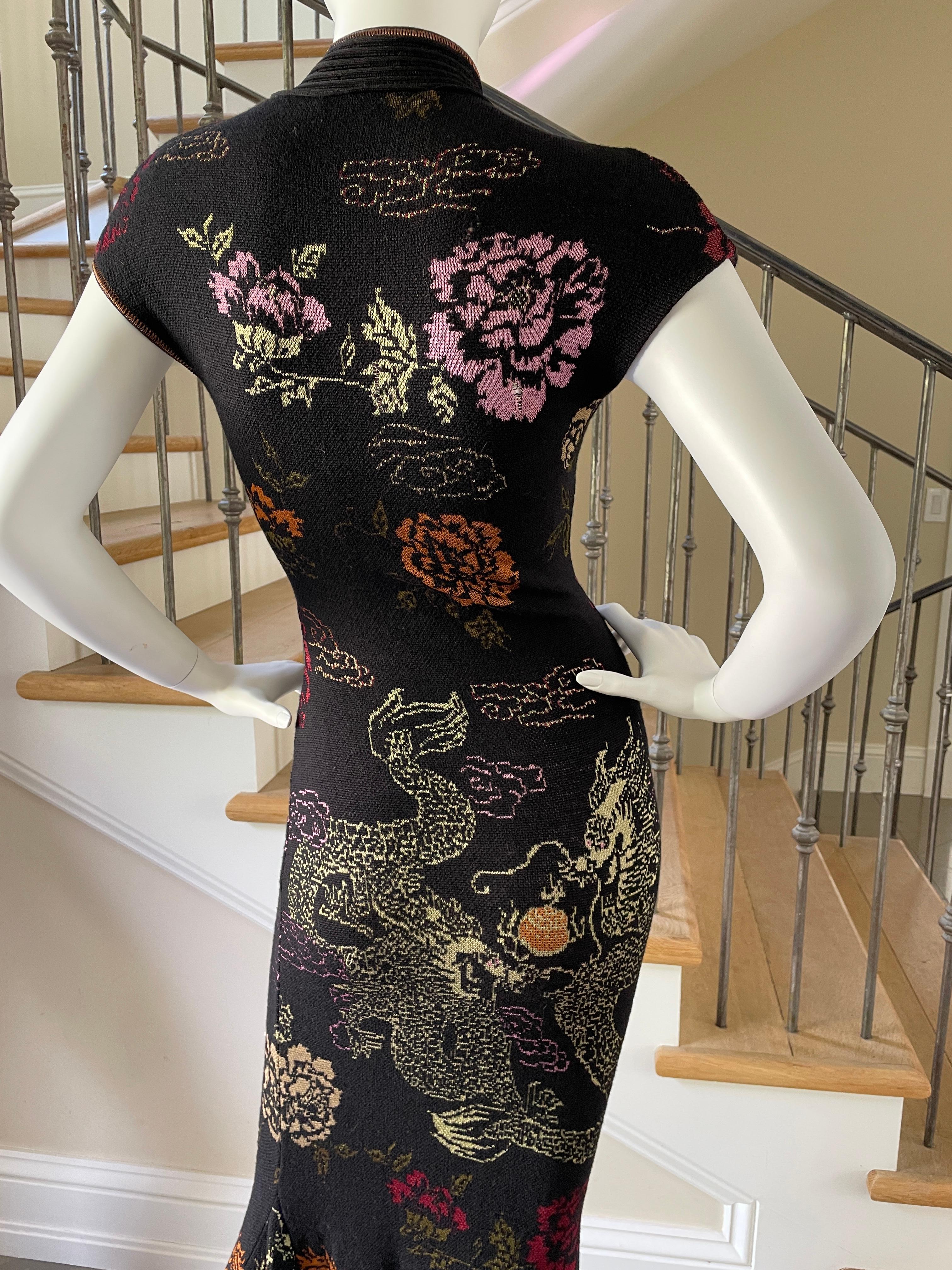 Class Cavalli Vintage Embroidered Knit Dragon Print Cheongsam Dress For Sale 1