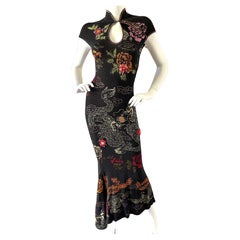 Class Cavalli Vintage Embroidered Knit Dragon Print Cheongsam Dress