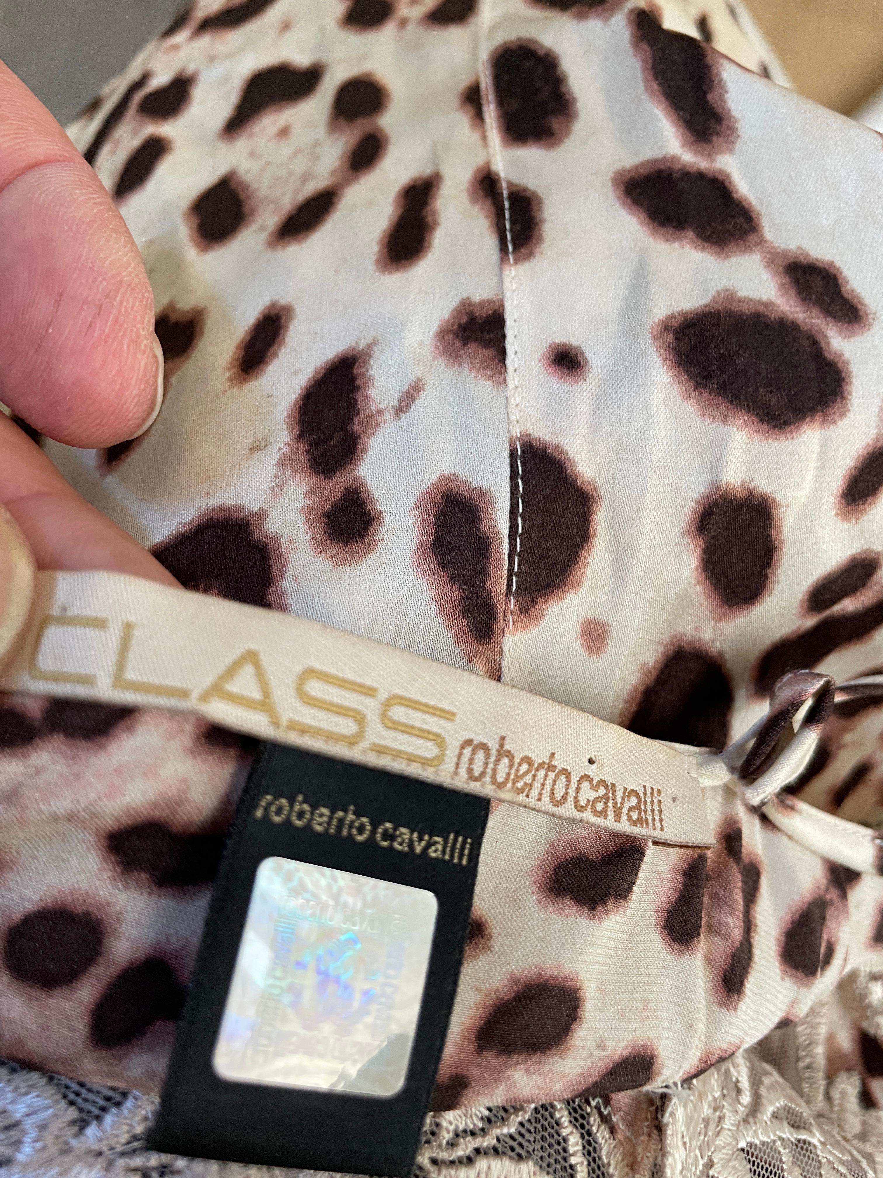 Klassisches Cavalli Vintage-Slipkleid mit Spitzenbesatz und Leopardenmuster im Angebot 5