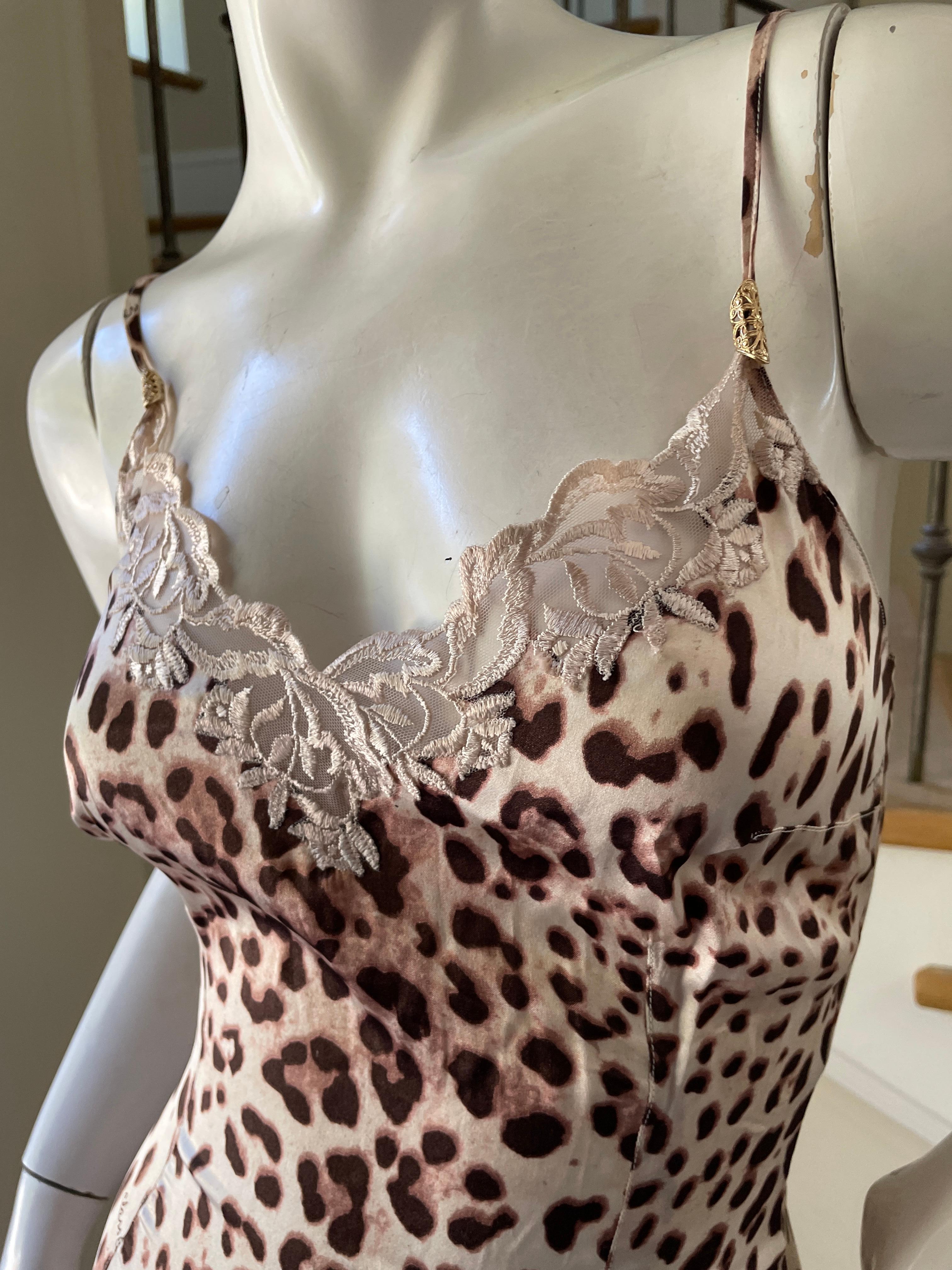 Class Cavalli Vintage Lace Trimmed Leopard Print Slip Dress  In Excellent Condition For Sale In Cloverdale, CA