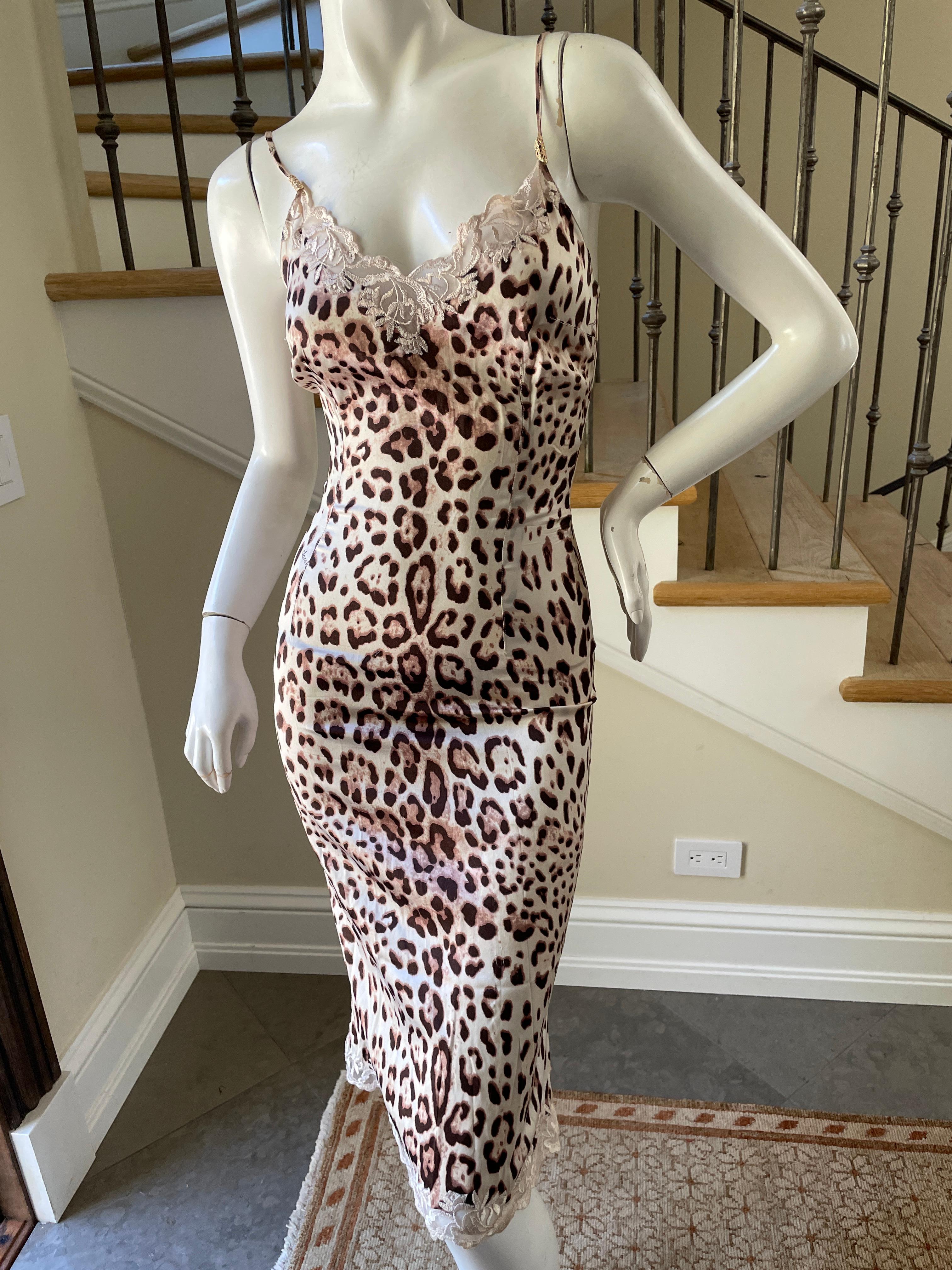Women's or Men's Class Cavalli Vintage Lace Trimmed Leopard Print Slip Dress  For Sale