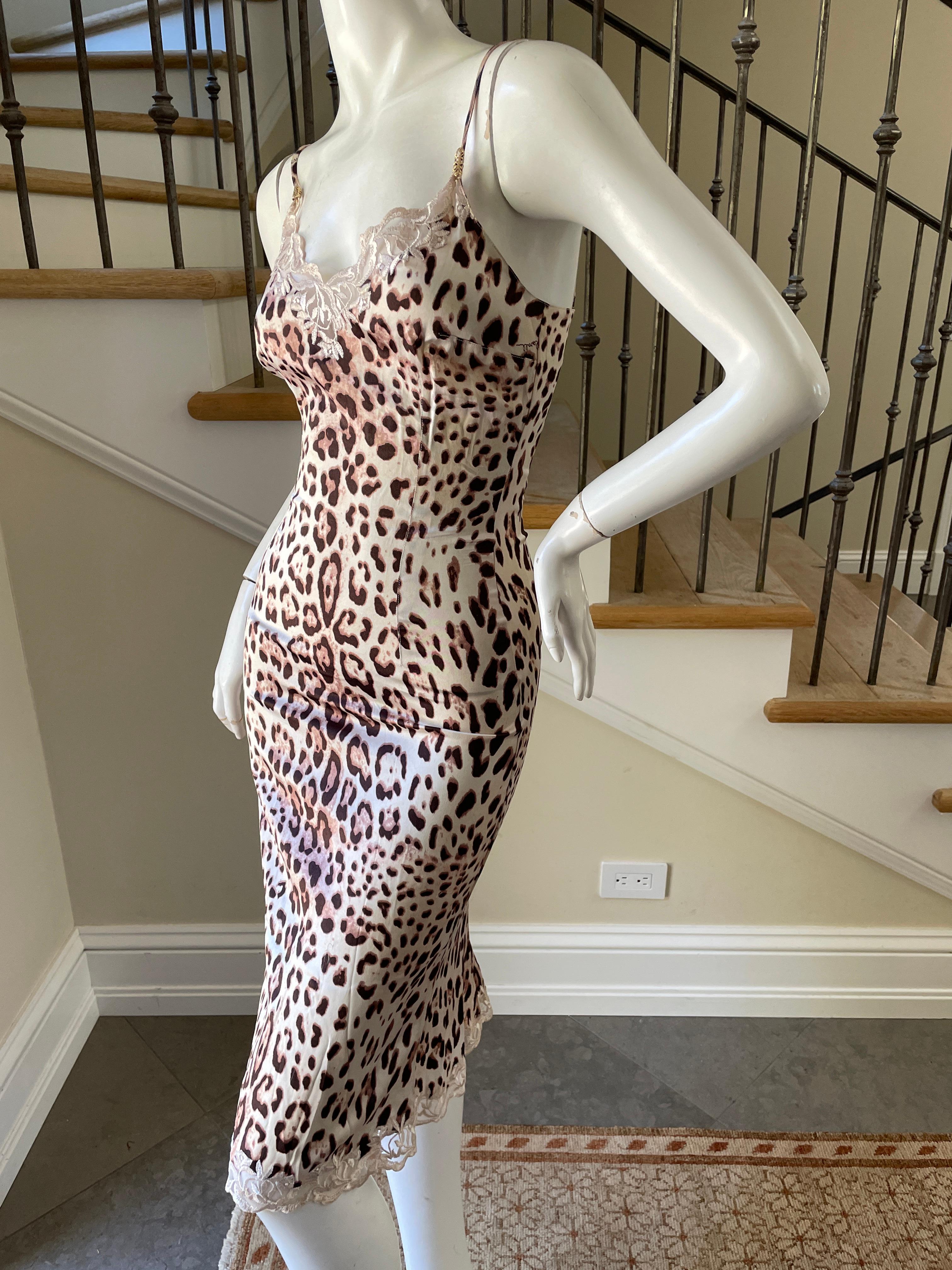 Class Cavalli Vintage Lace Trimmed Leopard Print Slip Dress  For Sale 2