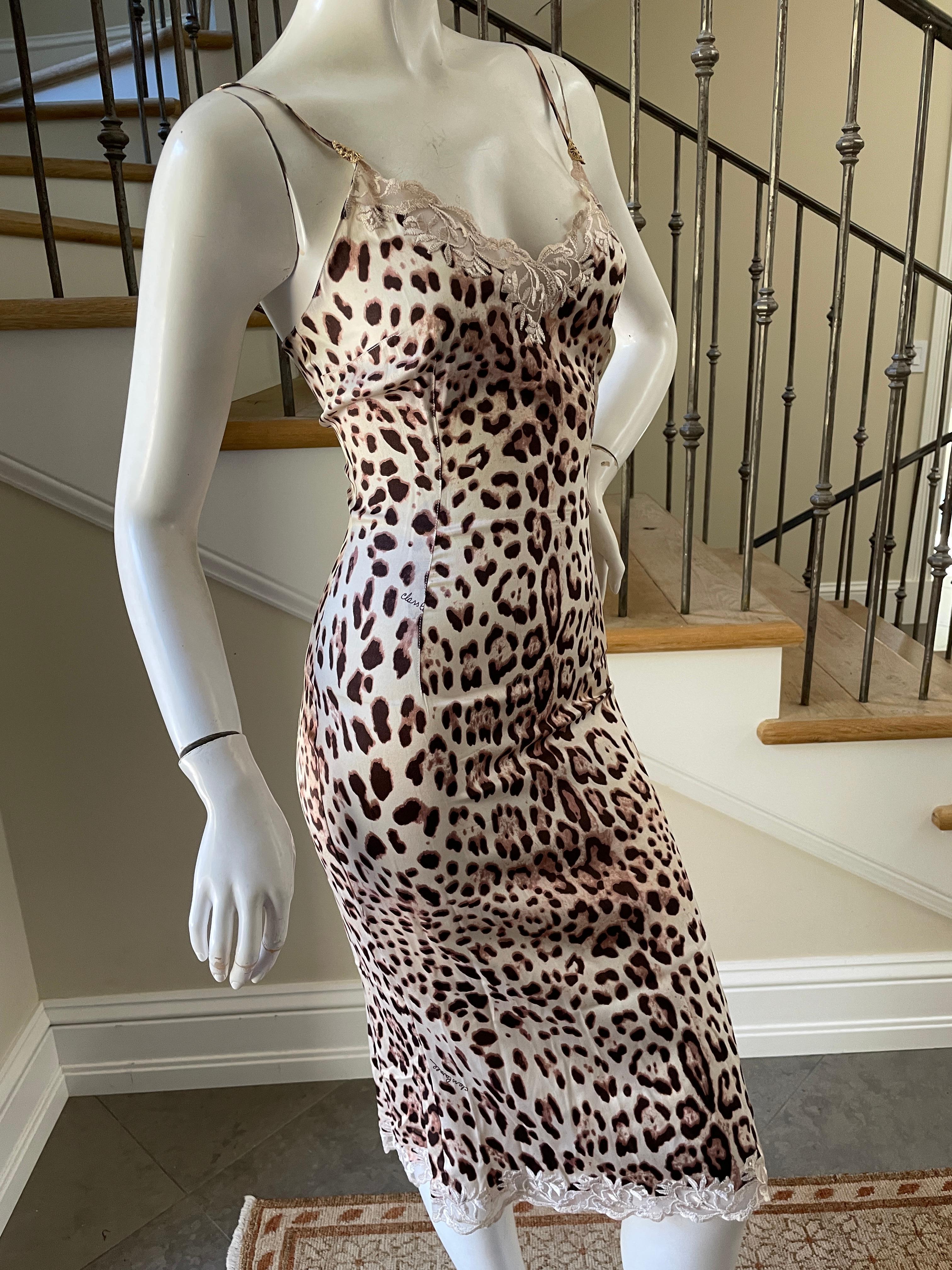 Klassisches Cavalli Vintage-Slipkleid mit Spitzenbesatz und Leopardenmuster im Angebot 3