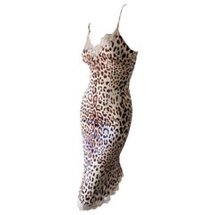 Klassisches Cavalli Vintage-Slipkleid mit Spitzenbesatz und Leopardenmuster