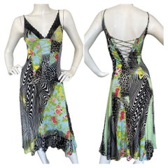 Class Cavalli Vintage Multi Animal Pattern Dress with Corset Lacing on Back 