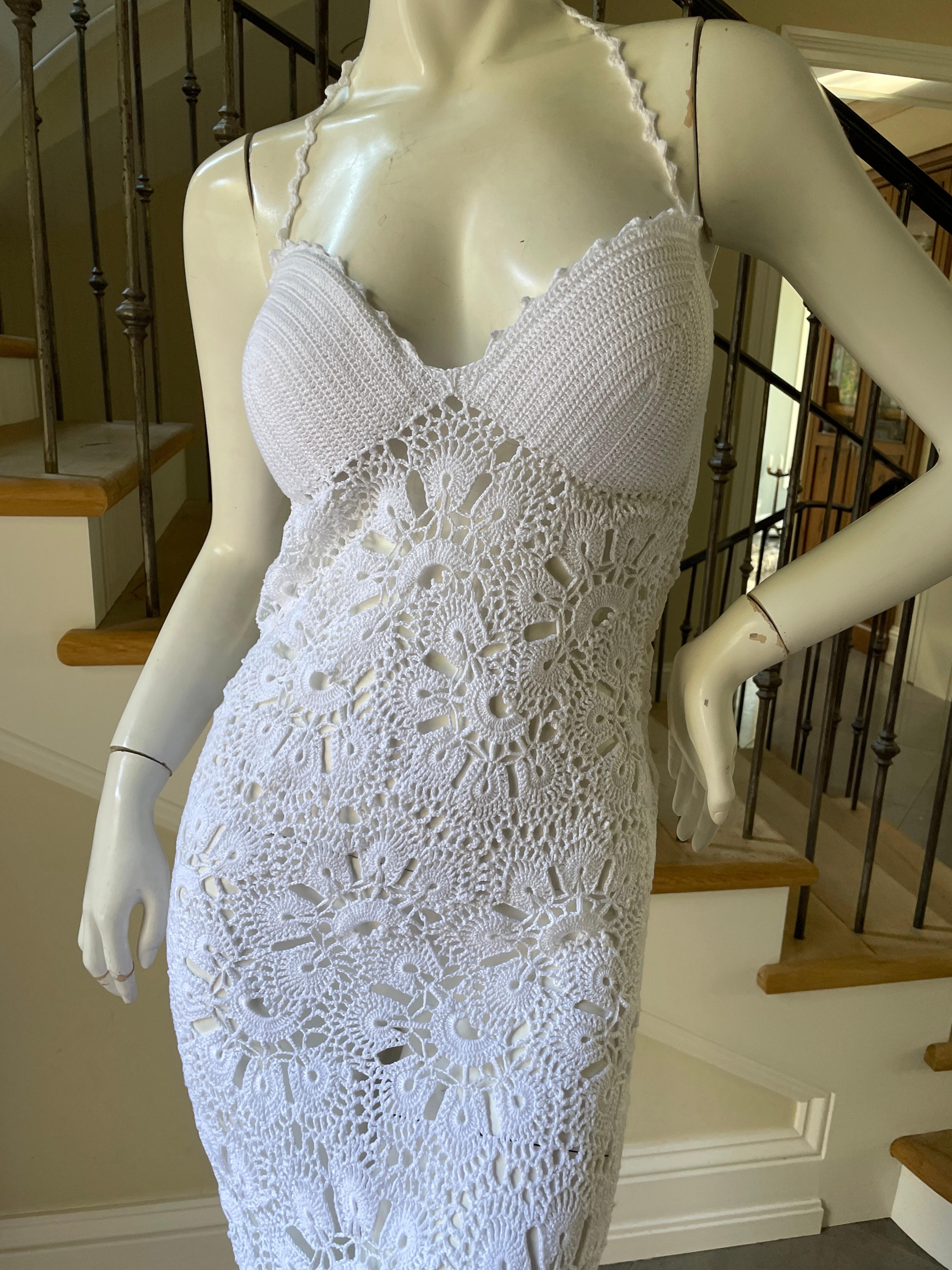 Class Cavalli Vintage Sheer White Crochet Slip Dress NWT For Sale 3