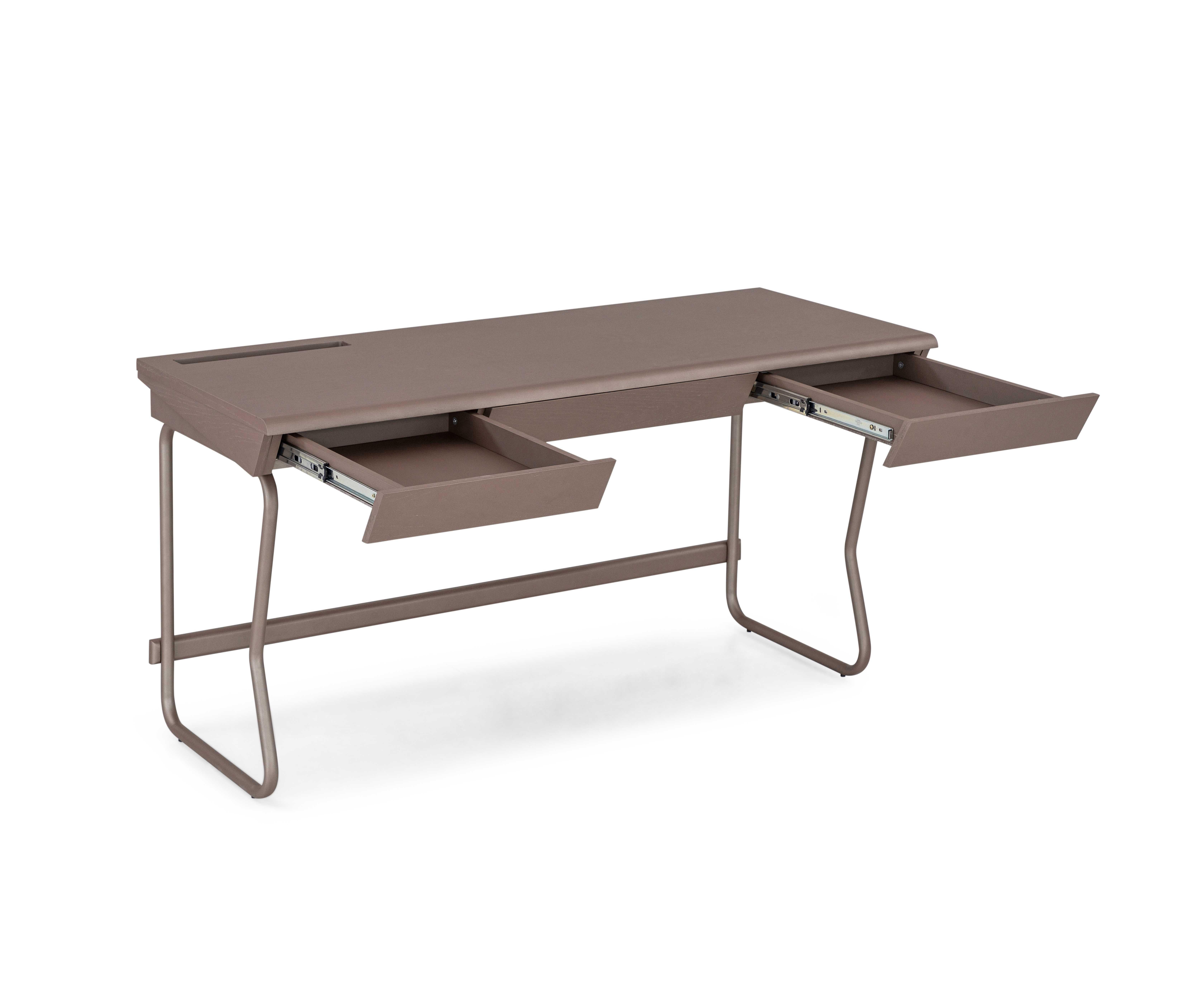 Modern Customizable Chocolate Oak Desk with Two Storage Drawers, Class Collection For Sale