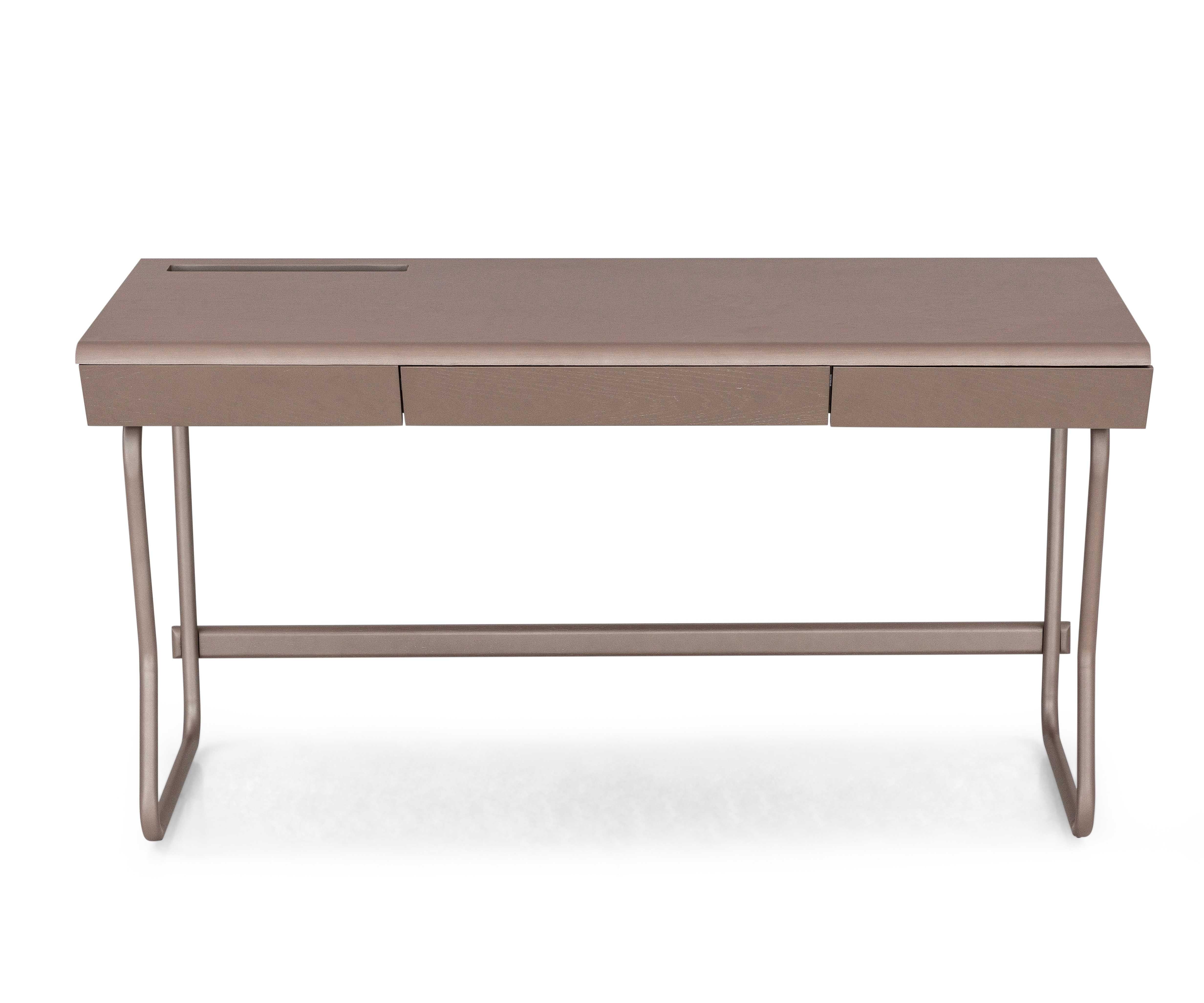 Brazilian Customizable Chocolate Oak Desk with Two Storage Drawers, Class Collection For Sale