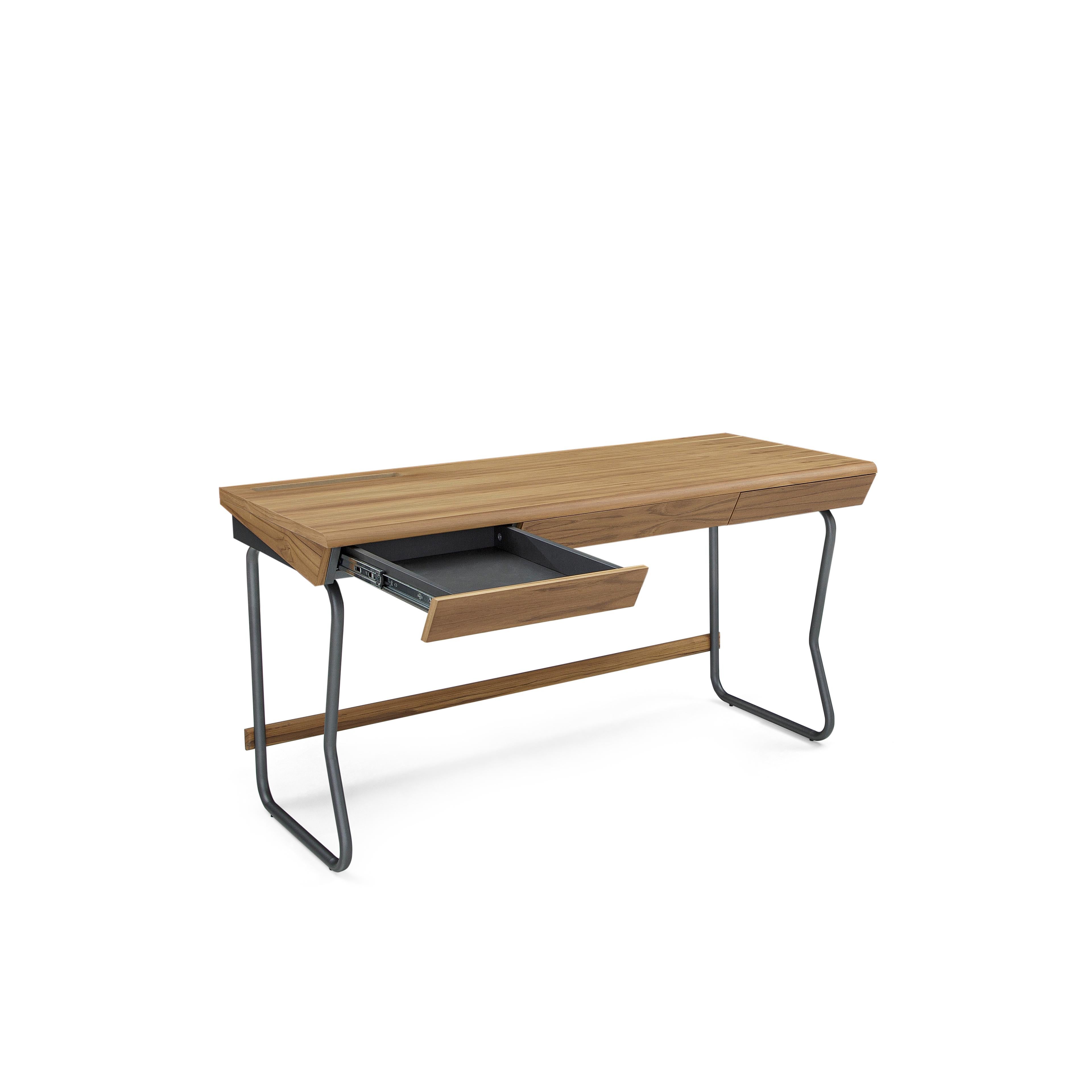Class Desk with a Teak Wood Finish Top and Graphite Finished Metal Base 55'' For Sale 6
