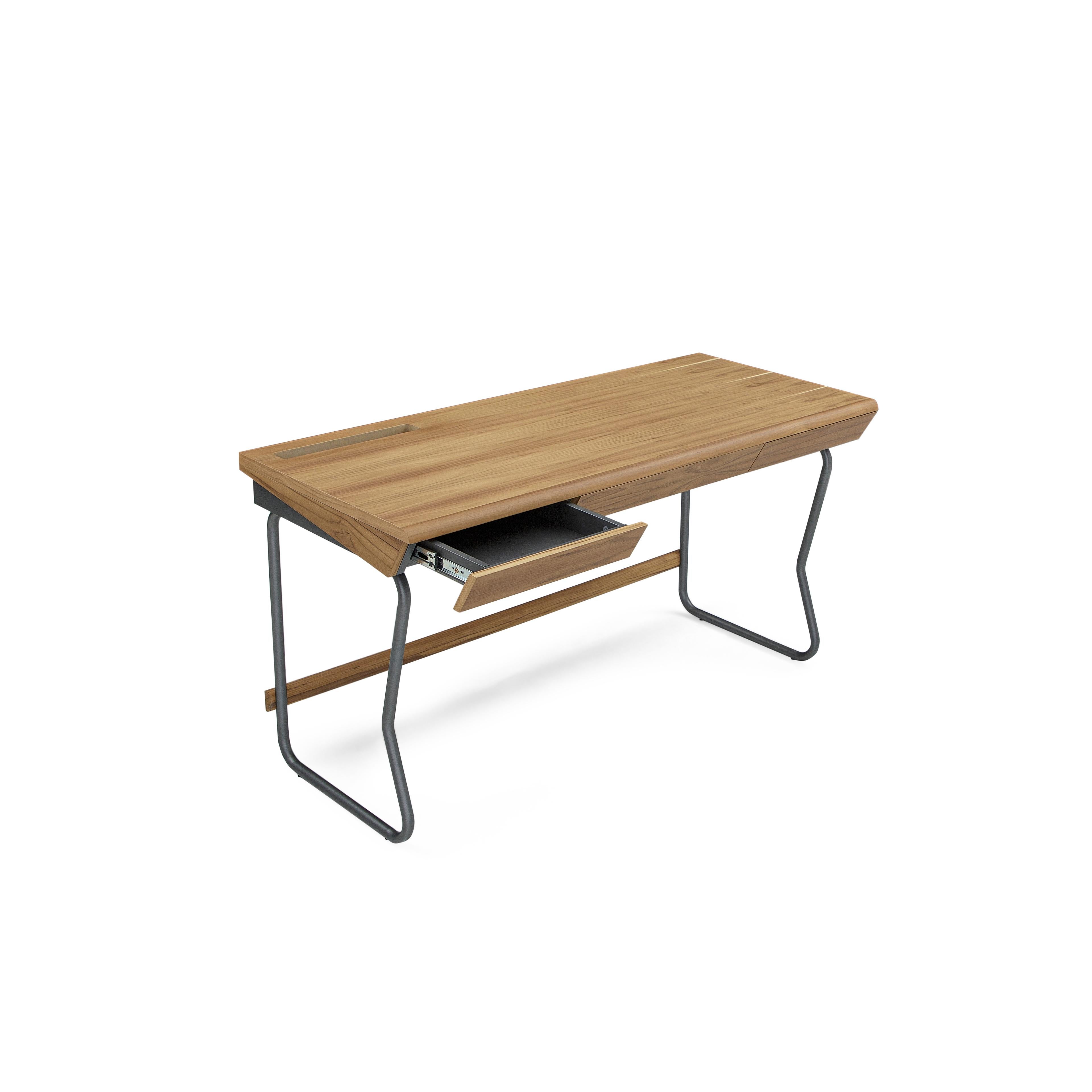 Class Desk with a Teak Wood Finish Top and Graphite Finished Metal Base 55'' For Sale 7