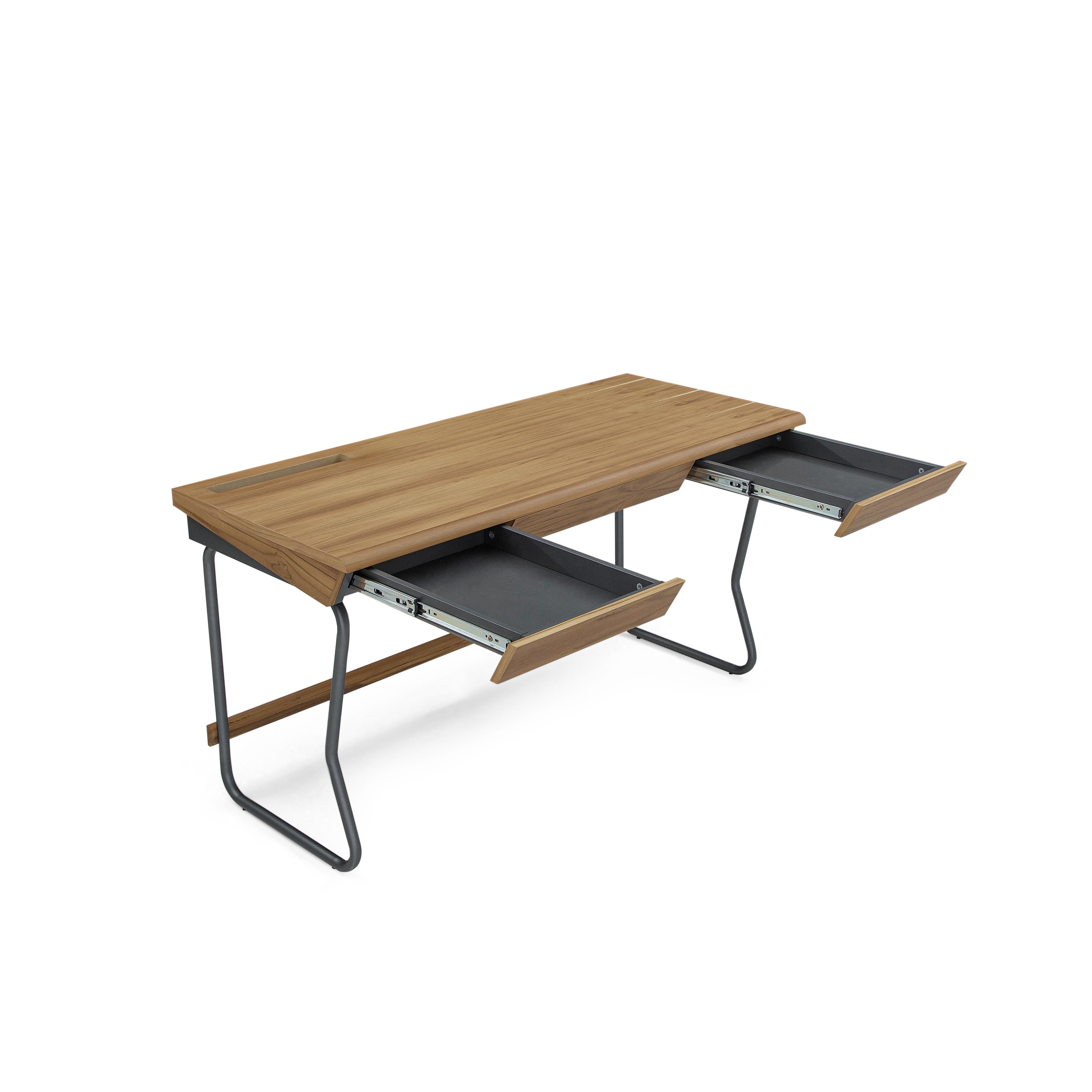 Class Desk with a Teak Wood Finish Top and Graphite Finished Metal Base 55'' For Sale 8