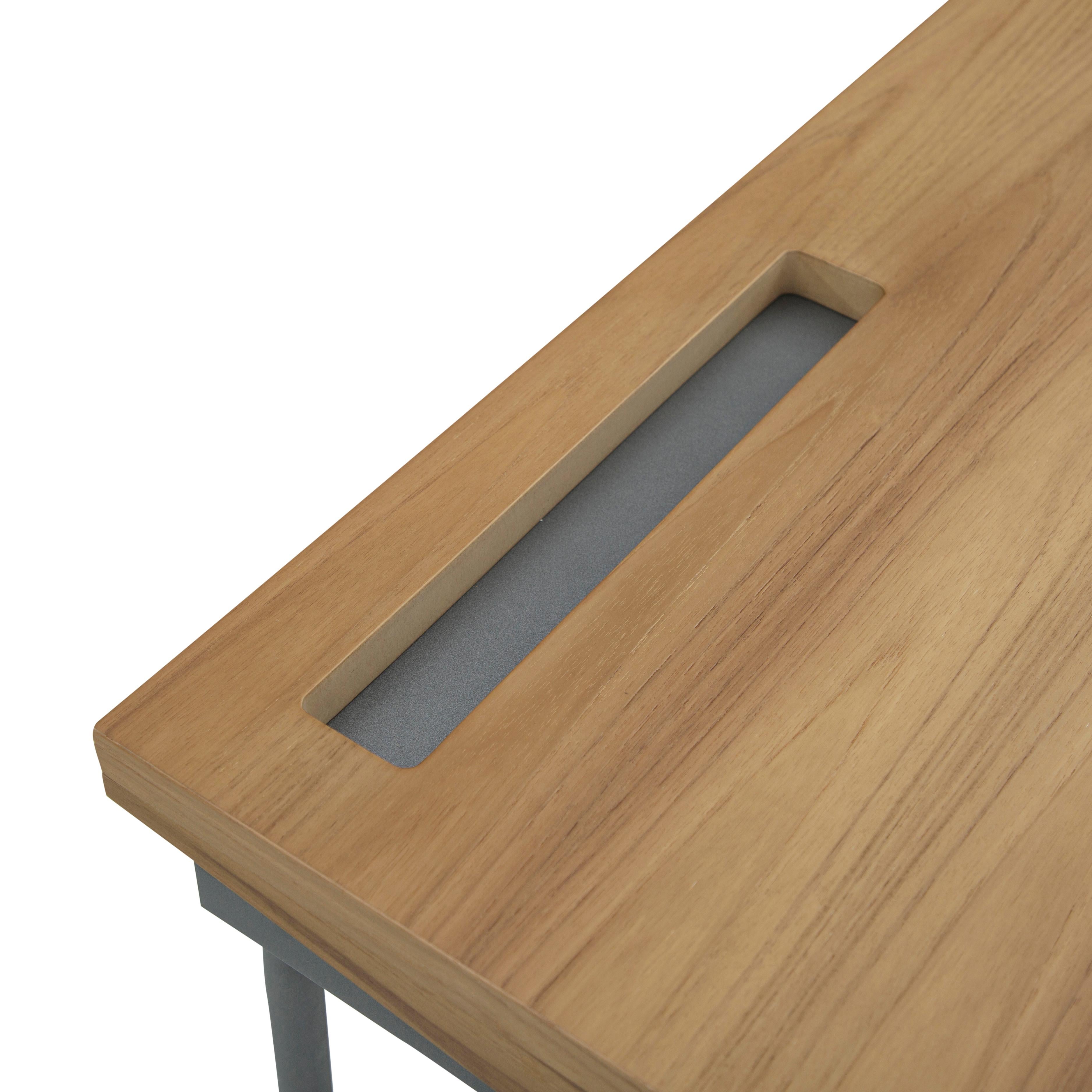 Class Desk with a Teak Wood Finish Top and Graphite Finished Metal Base 55'' For Sale 9