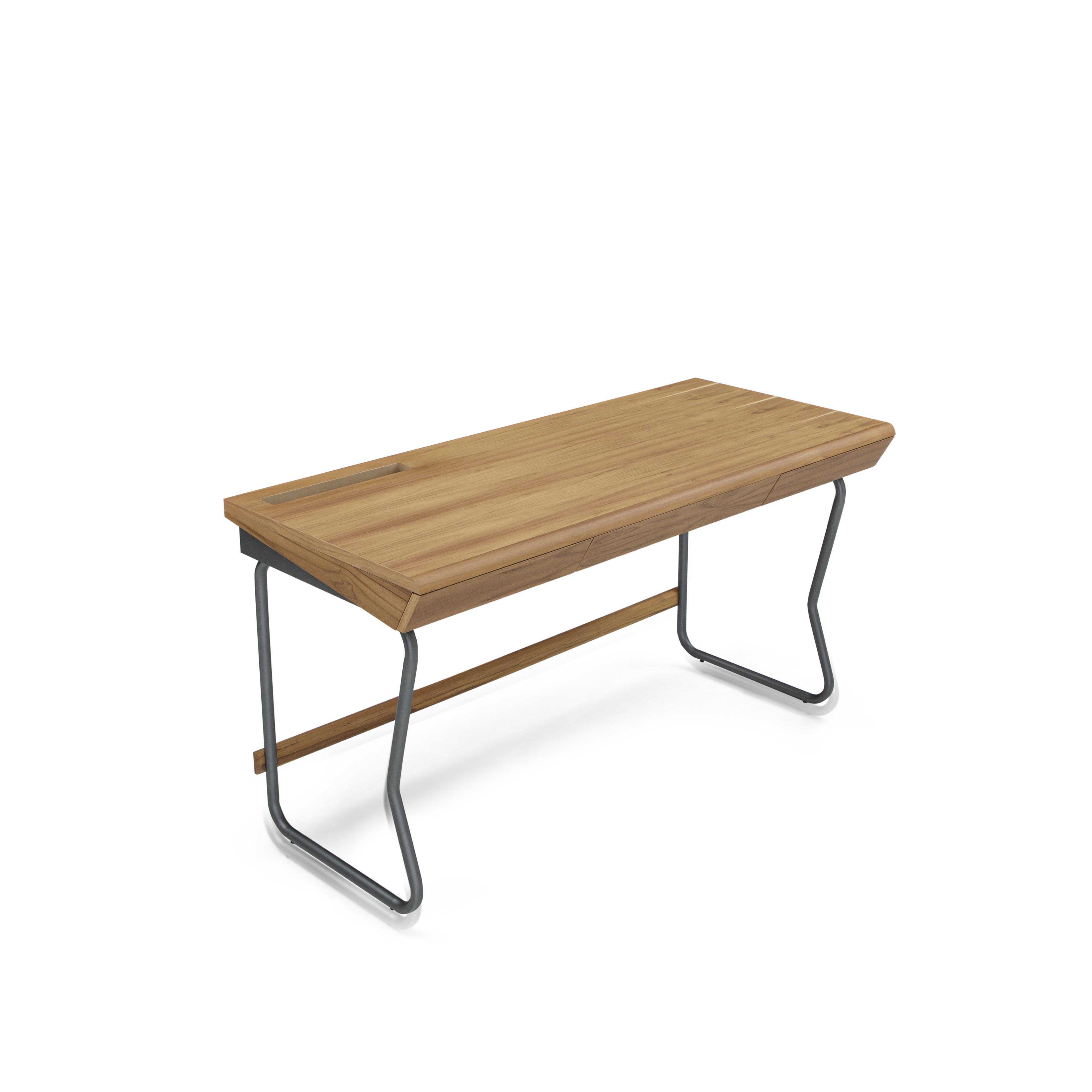 Class Desk with a Teak Wood Finish Top and Graphite Finished Metal Base 55'' For Sale 10