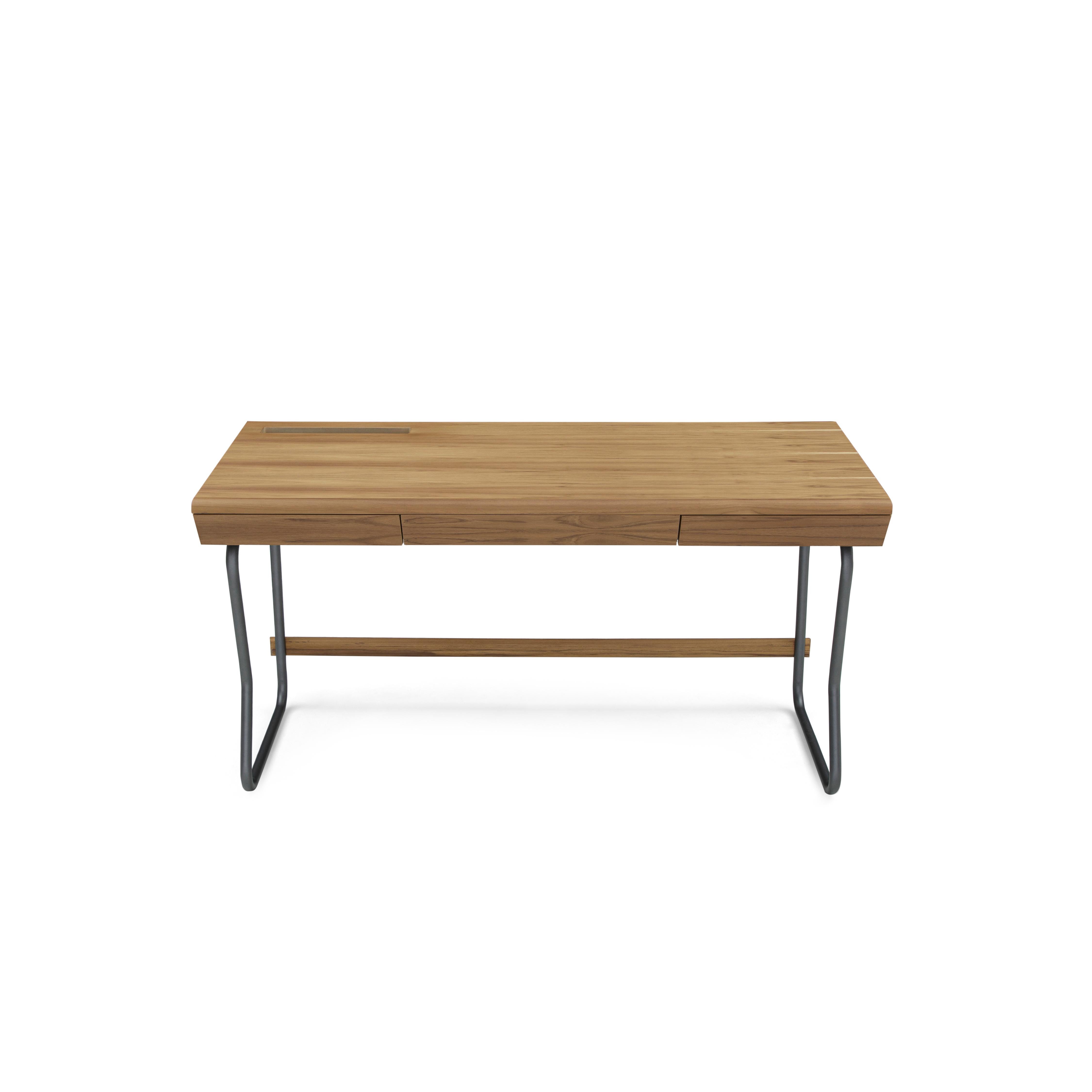 Class Desk with a Teak Wood Finish Top and Graphite Finished Metal Base 55'' For Sale 11