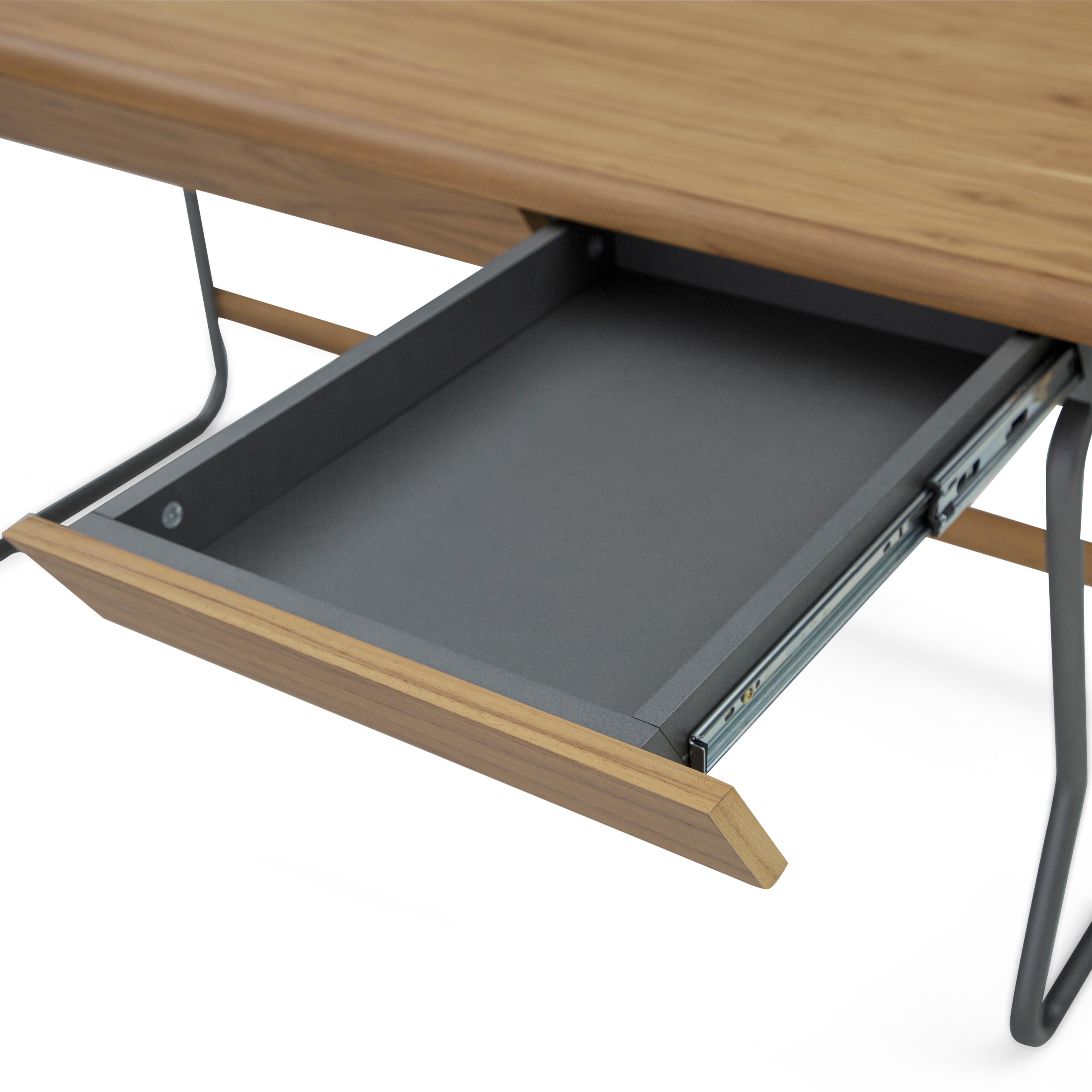Class Desk with a Teak Wood Finish Top and Graphite Finished Metal Base 55'' For Sale 12