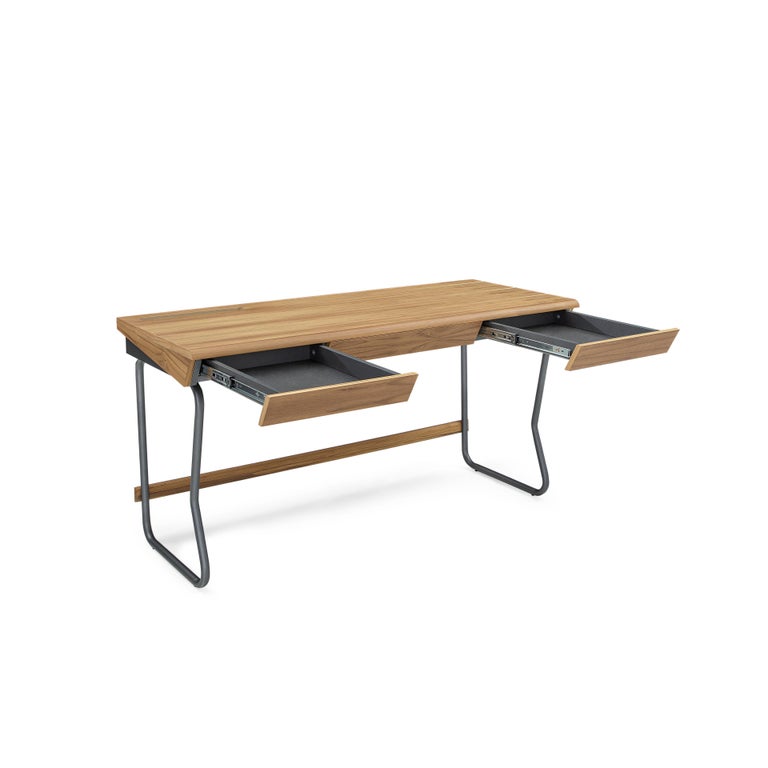 Class Desk with a Teak Top and Graphite Finished Metal Base For Sale at