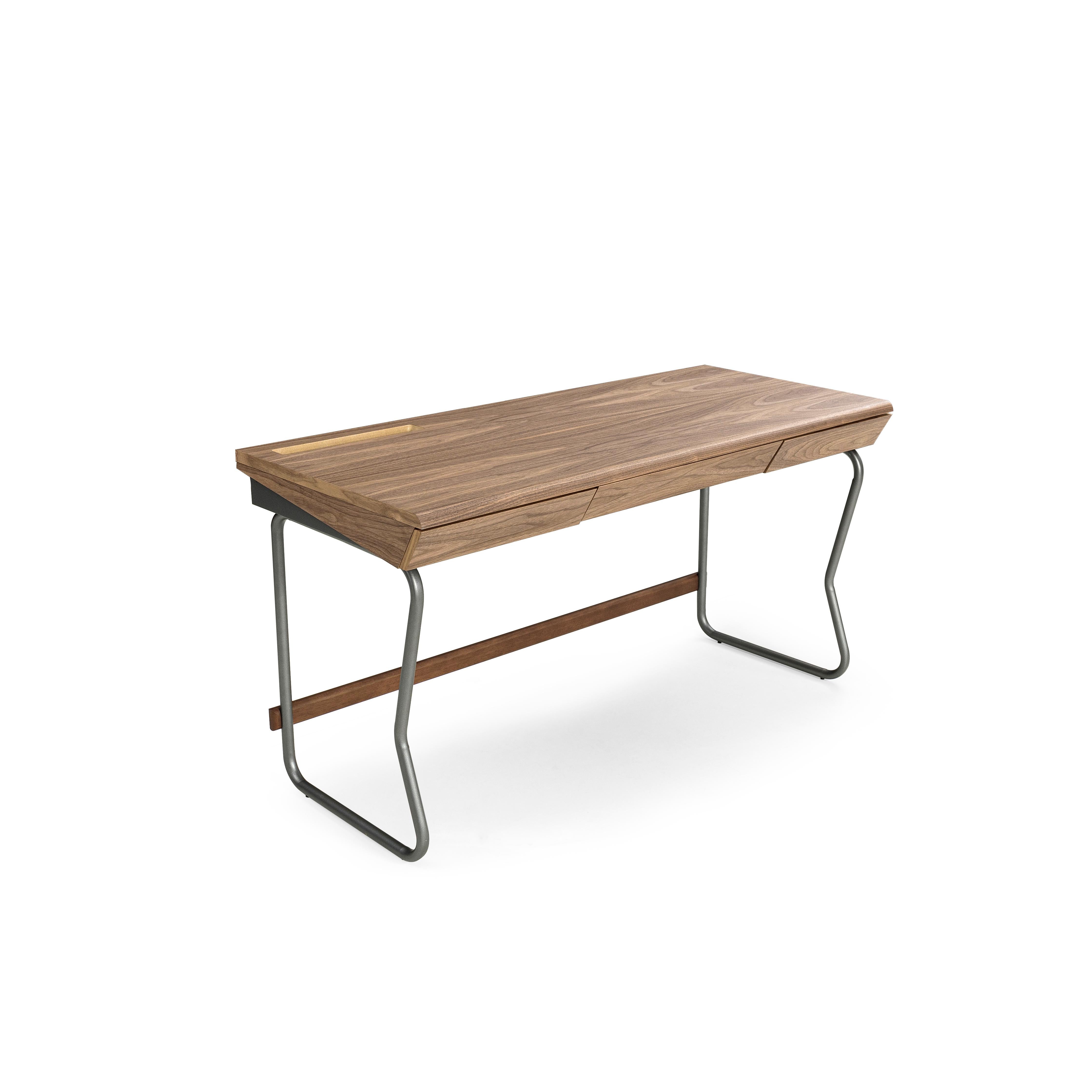 Class Desk with a Walnut Wood Top and Graphite Finished Metal Base 55'' For Sale 2