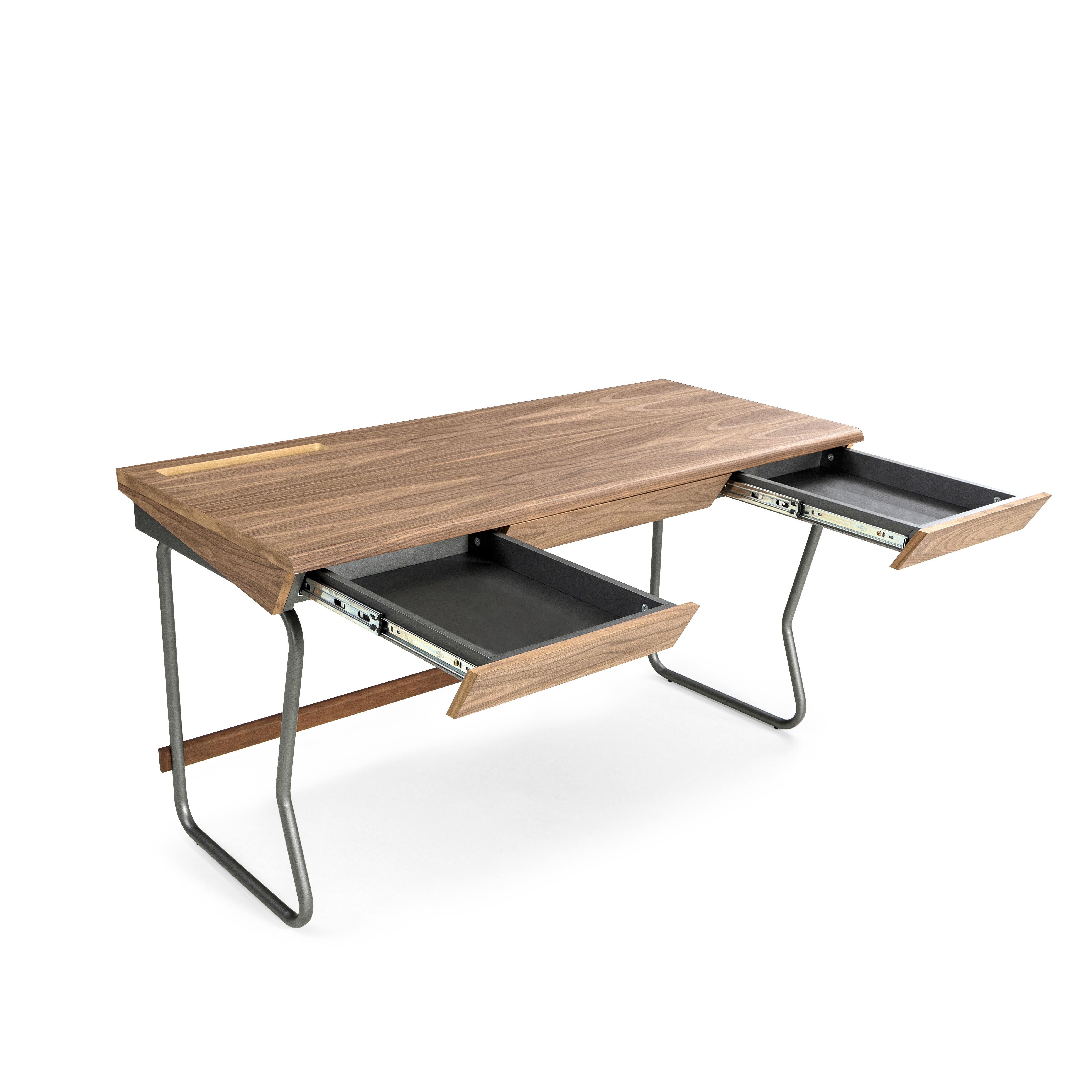 Class Desk with a Walnut Wood Top and Graphite Finished Metal Base 55'' For Sale 3