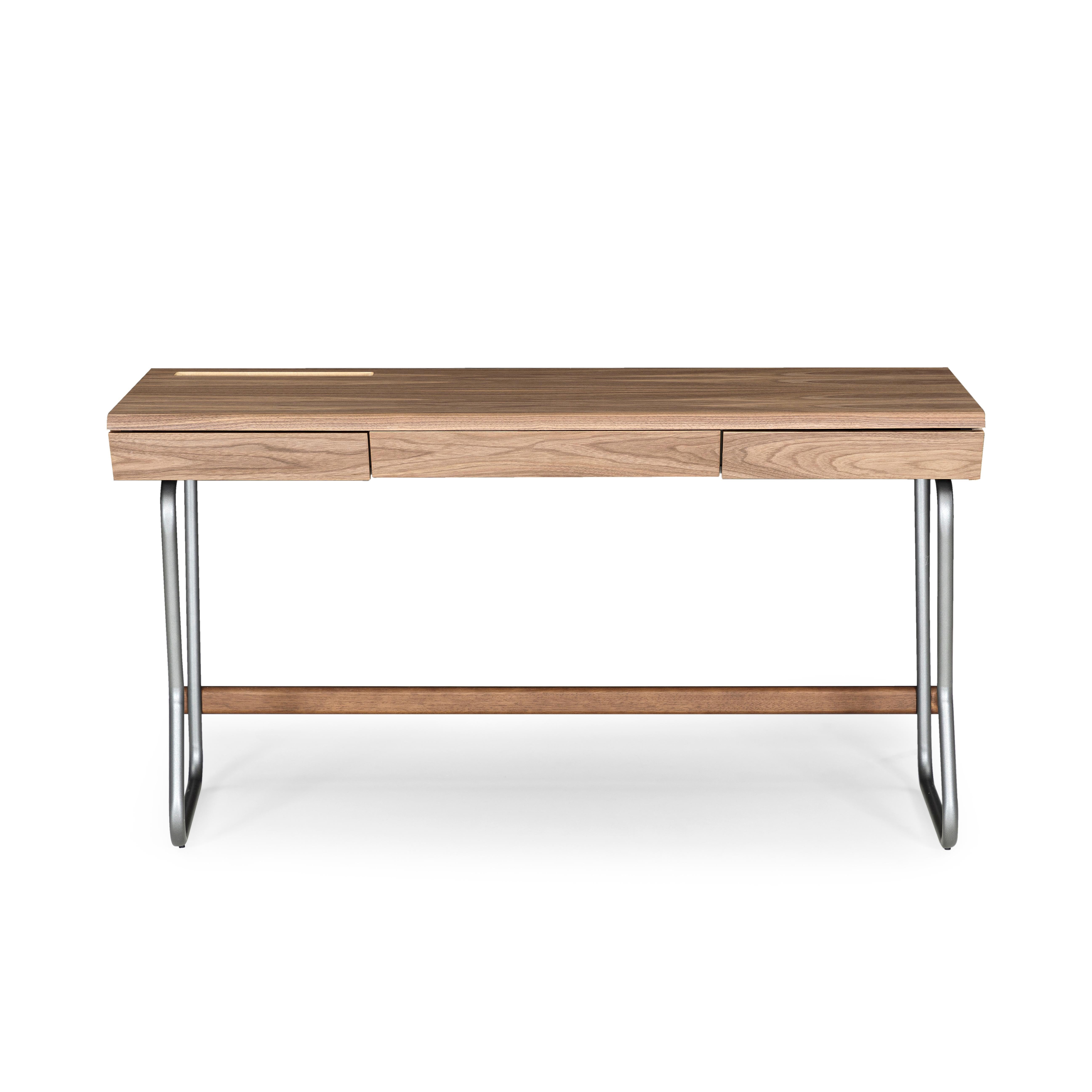 Class Desk with a Walnut Wood Top and Graphite Finished Metal Base 55'' For Sale 4