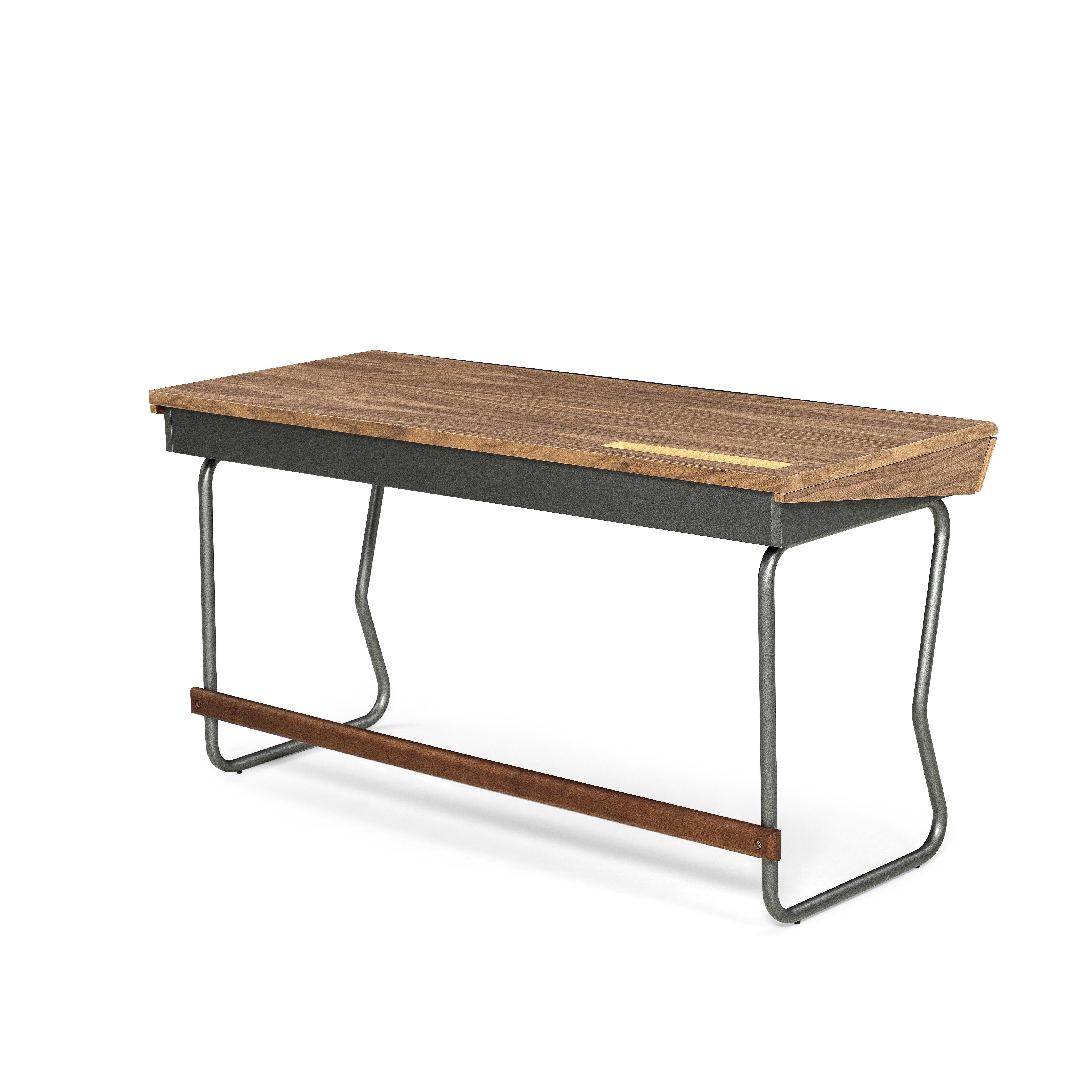 Class Desk with a Walnut Wood Top and Graphite Finished Metal Base 55'' In New Condition For Sale In Miami, FL
