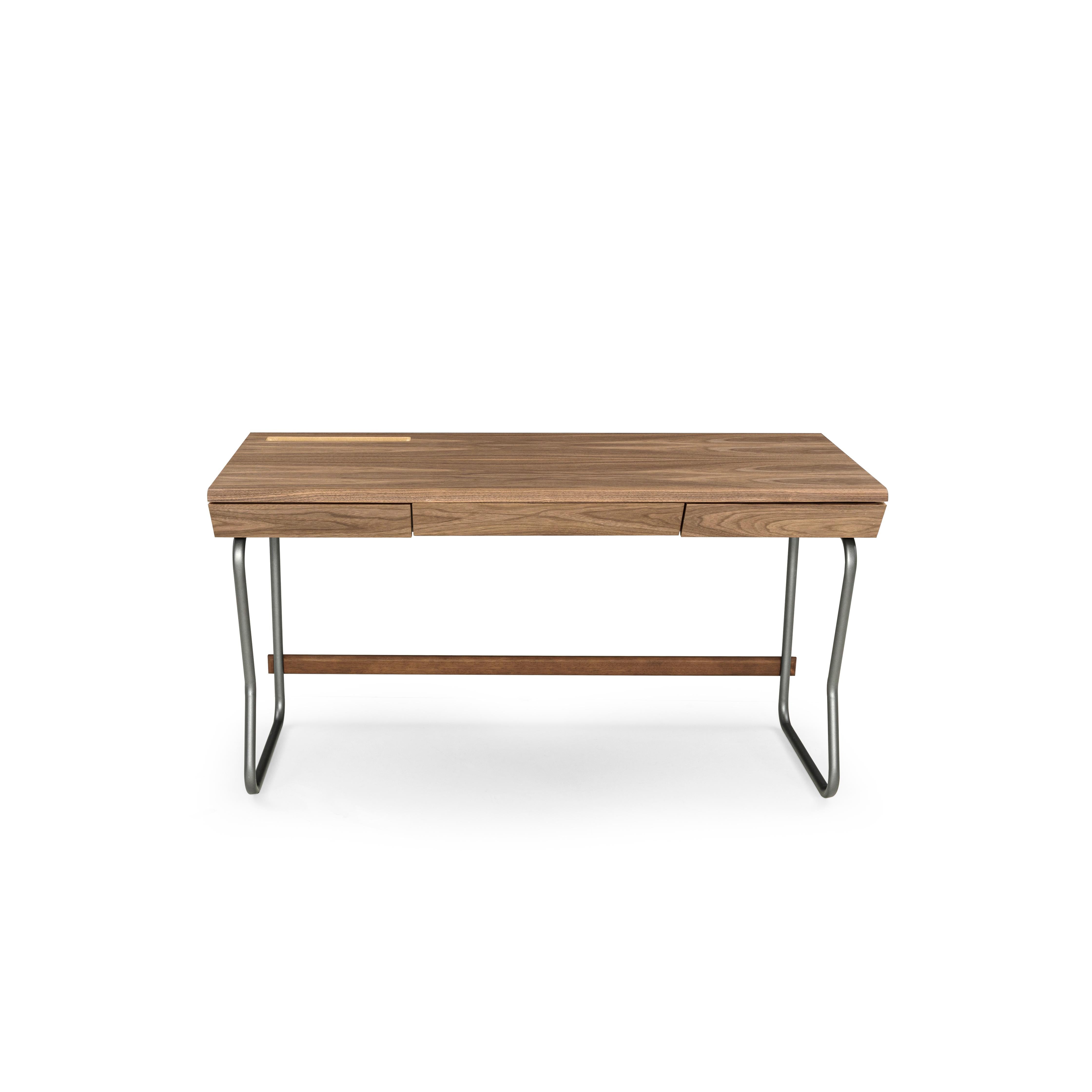 Class Desk with a Walnut Wood Top and Graphite Finished Metal Base 55'' For Sale 1