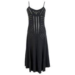 Vintage Class Roberto Cavalli Black Cotton Sequins Transparent Cocktail Long Dress 