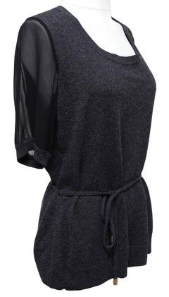 CLASS ROBERTO CAVALLI Black Knit Top Sweater Grey Short Sleeve Belt 14 48