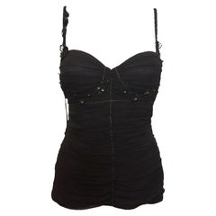 Class Roberto Cavalli Black Ruched Embroidered Crystal-Embellished Bustier Top