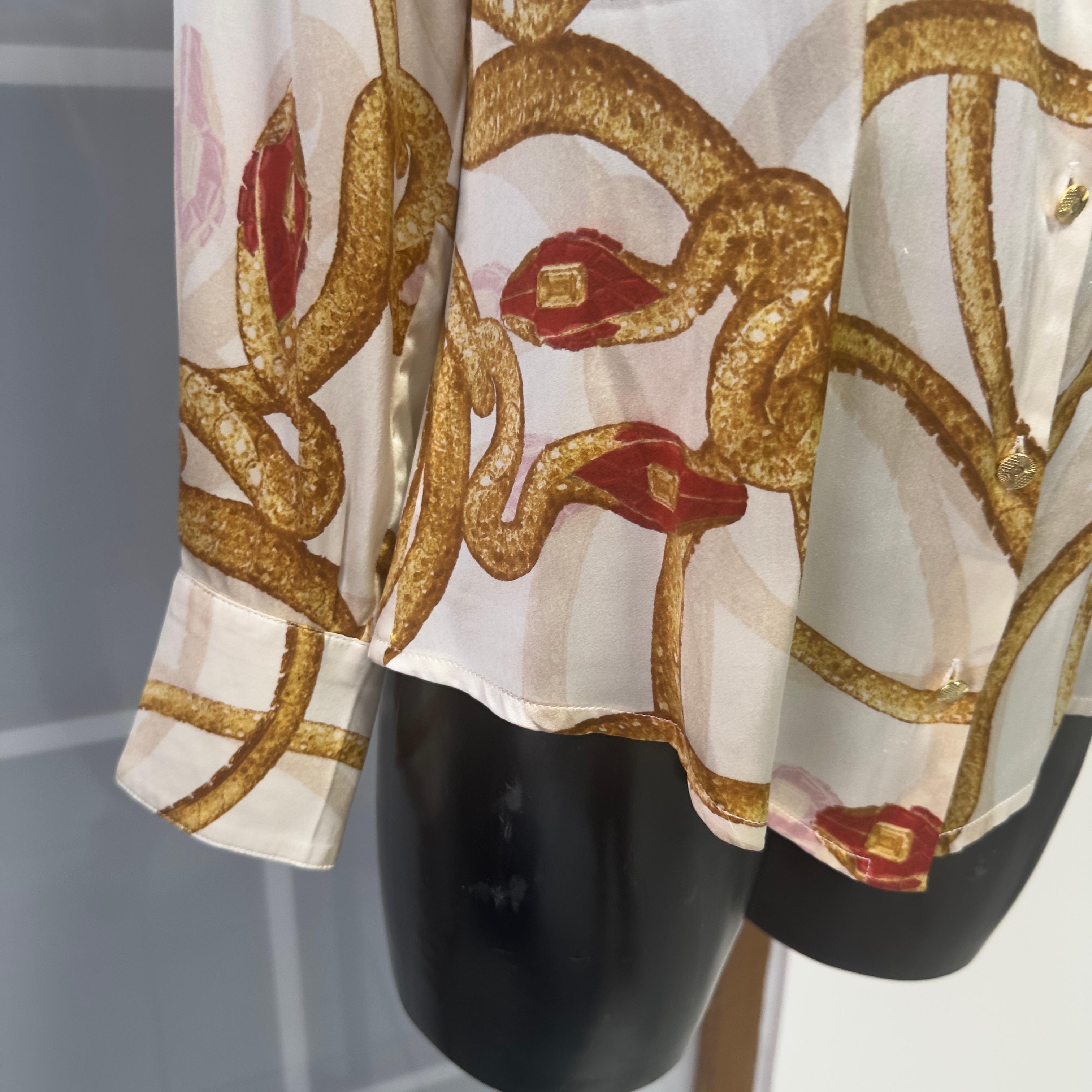 Clase Roberto Cavalli Camisa de seda con estampado rojo y dorado, excelente estado en venta 1