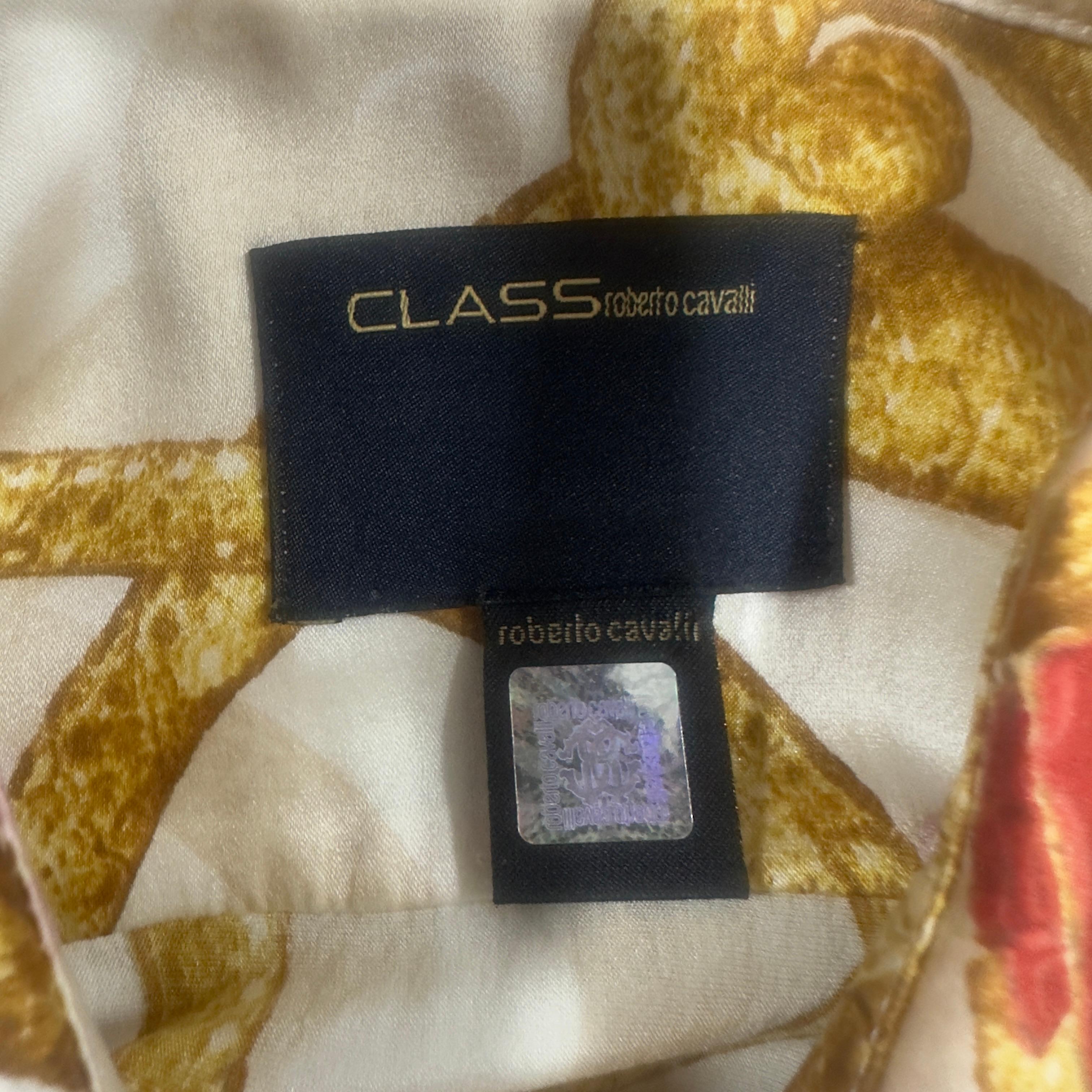 Clase Roberto Cavalli Camisa de seda con estampado rojo y dorado, excelente estado en venta 4