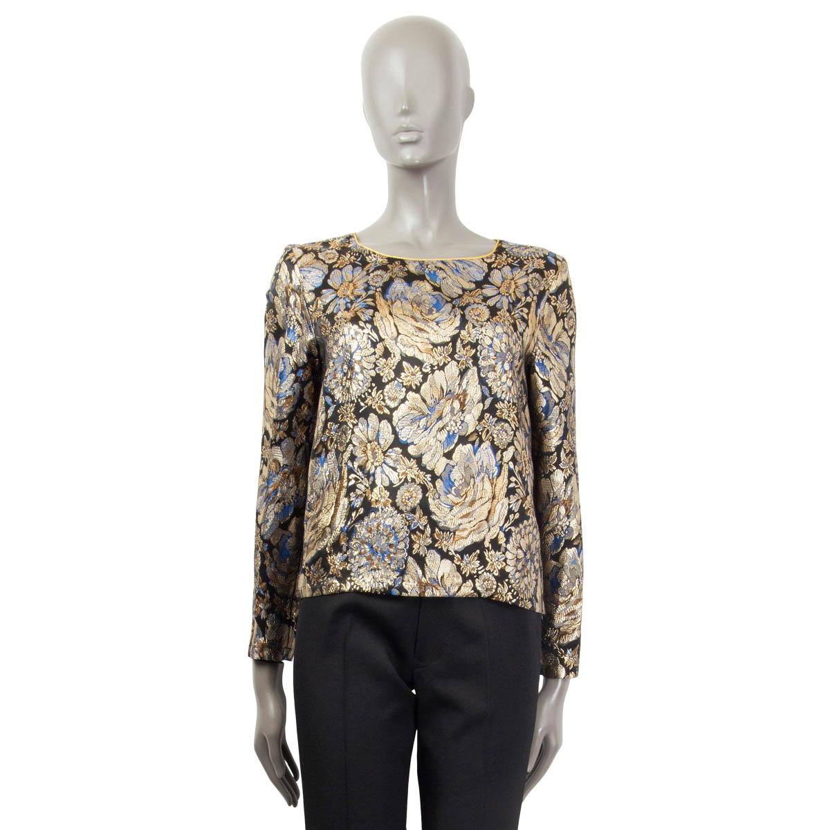 Brown CLASS ROBERTO CAVALLI gold FLORAL JACQUARD Blouse Shirt 40 S For Sale